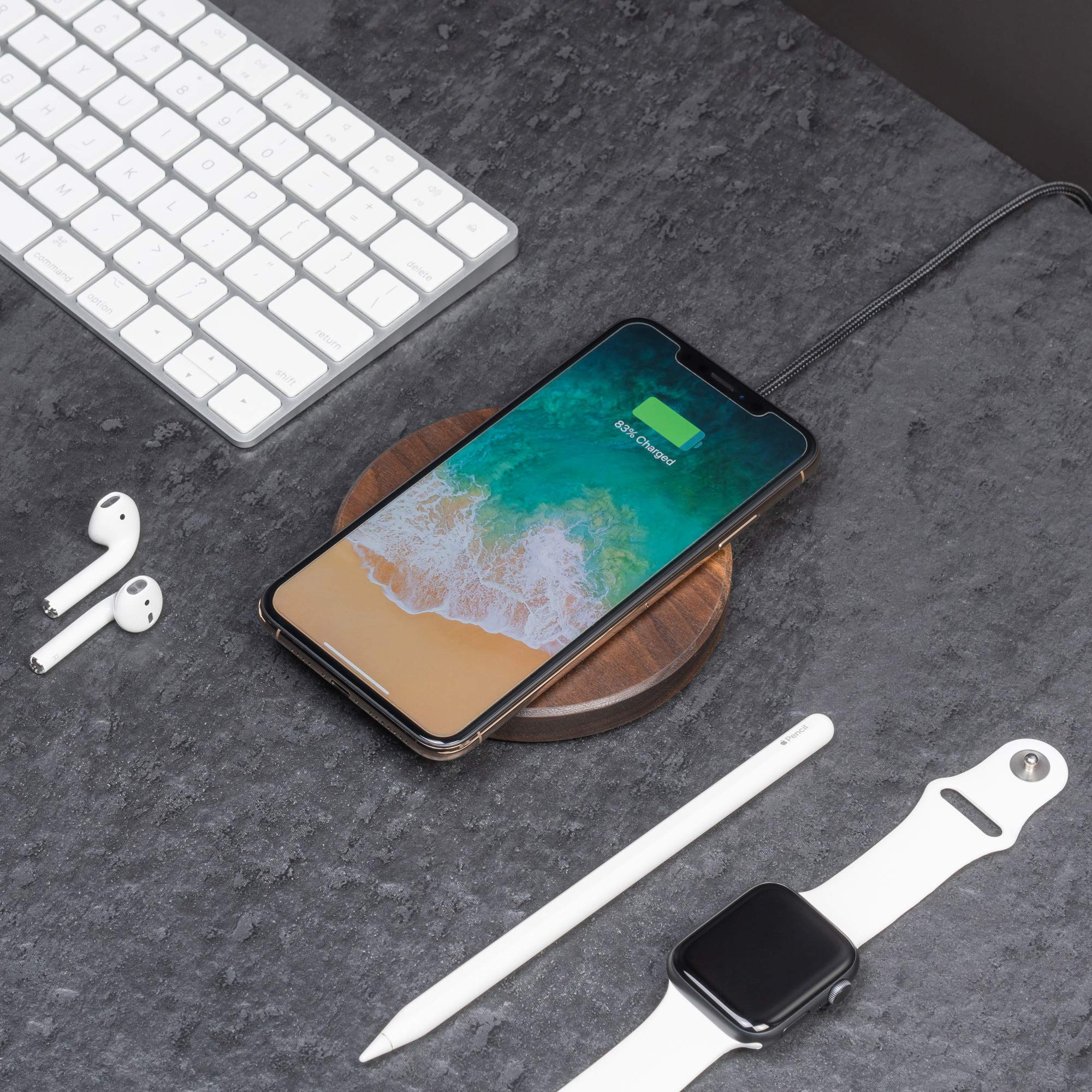 Oakywood Bezprzewodowa ładowarka Slim, indukcyjna, drewniana, szybka i bezprzewodowa, kompatybilna z QI, do iPhone'a 12, 11 Pro, 11, X, Xr, Xs, 8, SE Samsung Galaxy S20, S10, S9, S8, orzech
