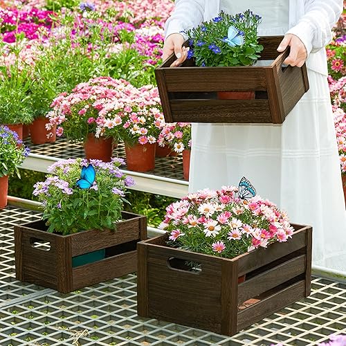 Miniatura 8 de ELONG HOME Paquete de 3 cajas de madera anidadas, cesta de madera rústica con asas, cajas de almacenamiento decorativas de madera de granja