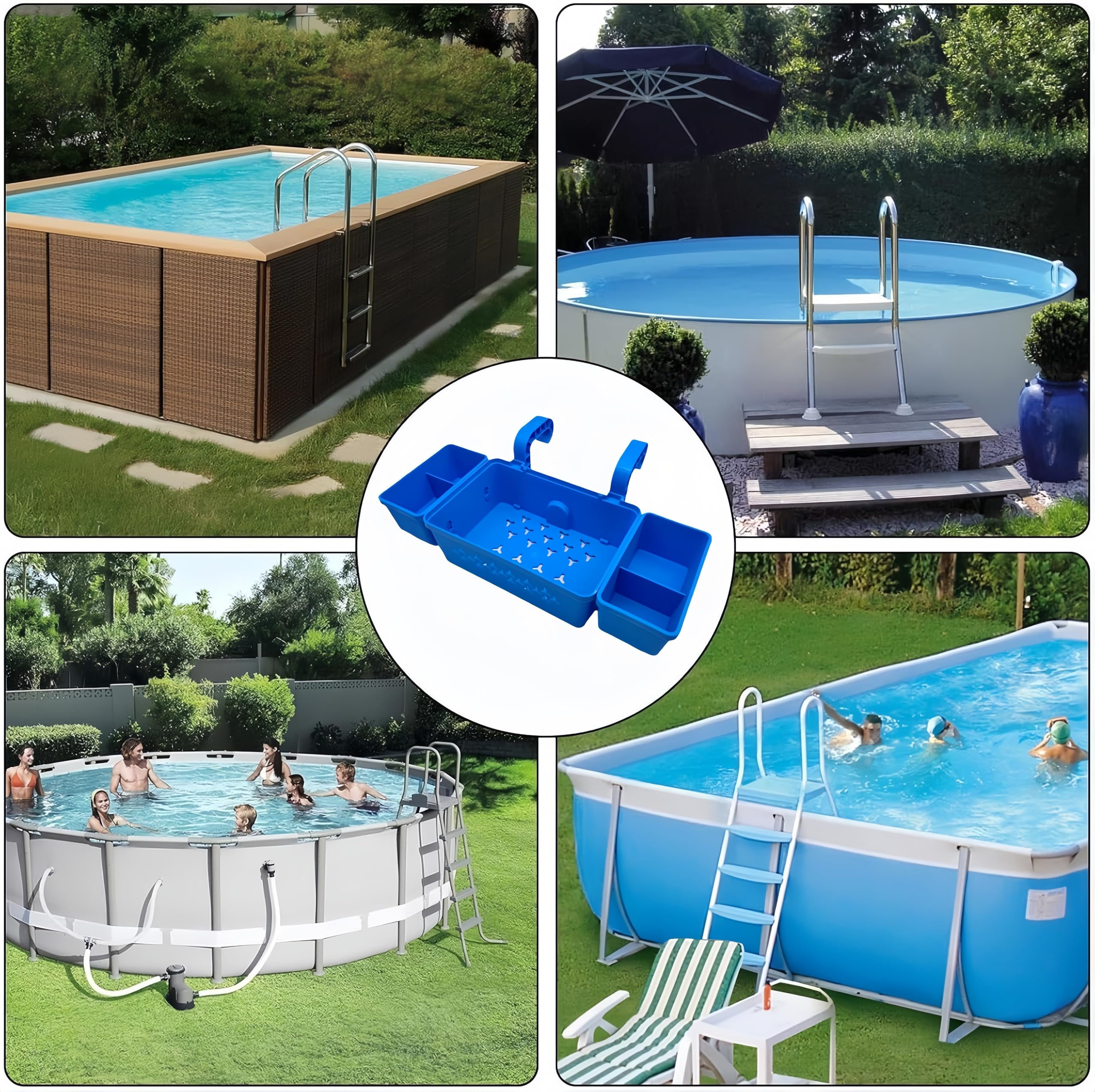 Cestino A Bordo Piscina 42x21x13 Cm Cesto Portaoggetti Per Piscina Fuori Terra Vassoio Portaoggetti A Bordo Piscina Realizzato Per Prestazioni Di Lunga Durata, È Facile Da Smontare (blu)