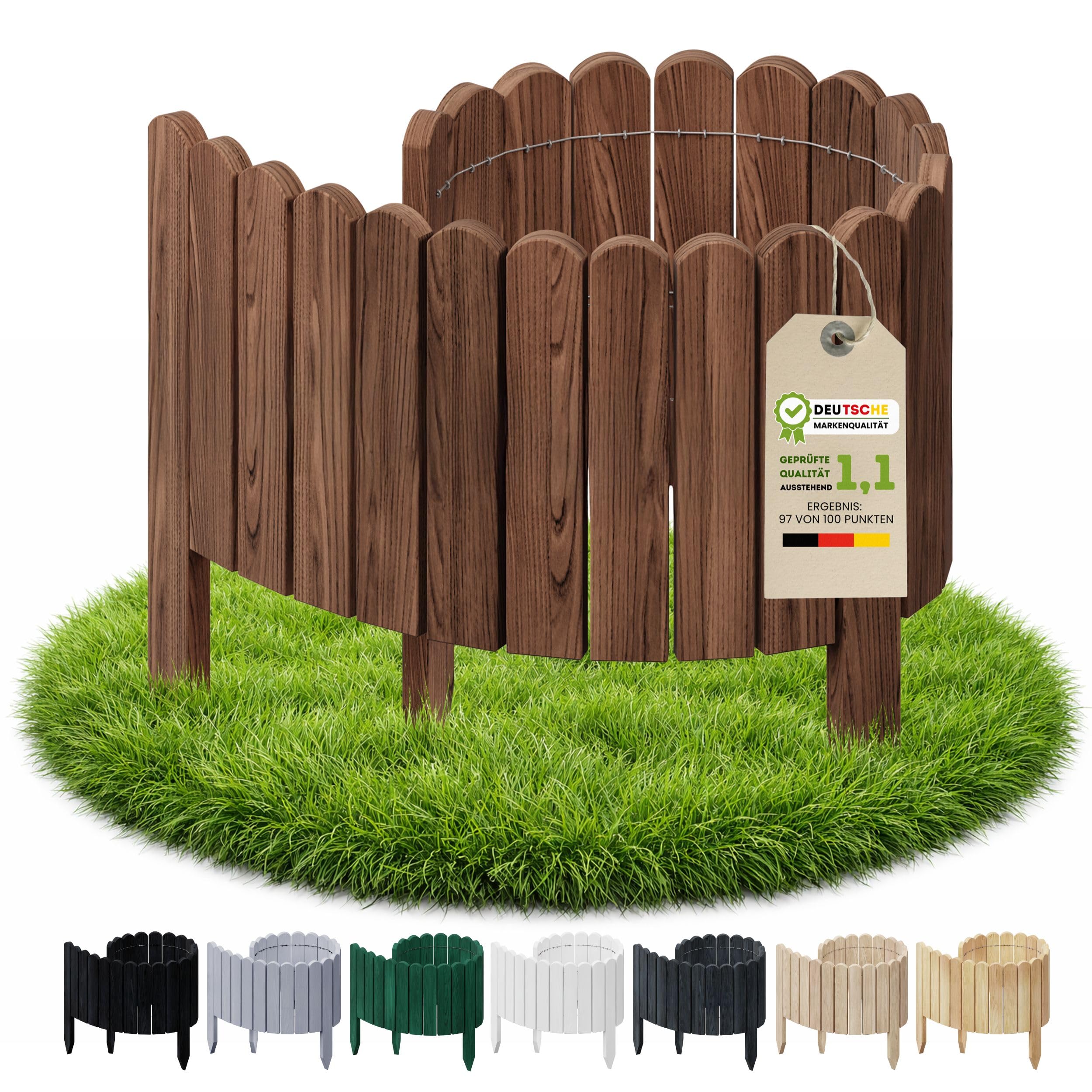 Floranica Bordure de Jardin en Bois 30 x 100 cm Brune Bordurette de Pelouse Bordure de Gazon avec piquets Bordure de Parterre