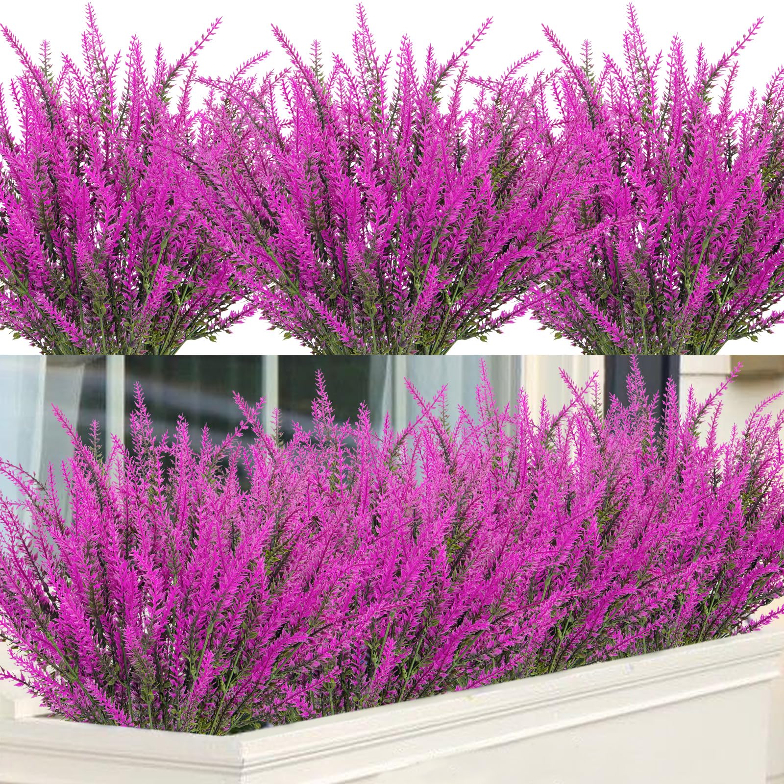 Ouddy Decor 12 Bundles Artificial Lavender Fake Flowers Faux Plastic Plants for Home Wedding Kitchen Garden Patio Window Box Office Table Centerpieces