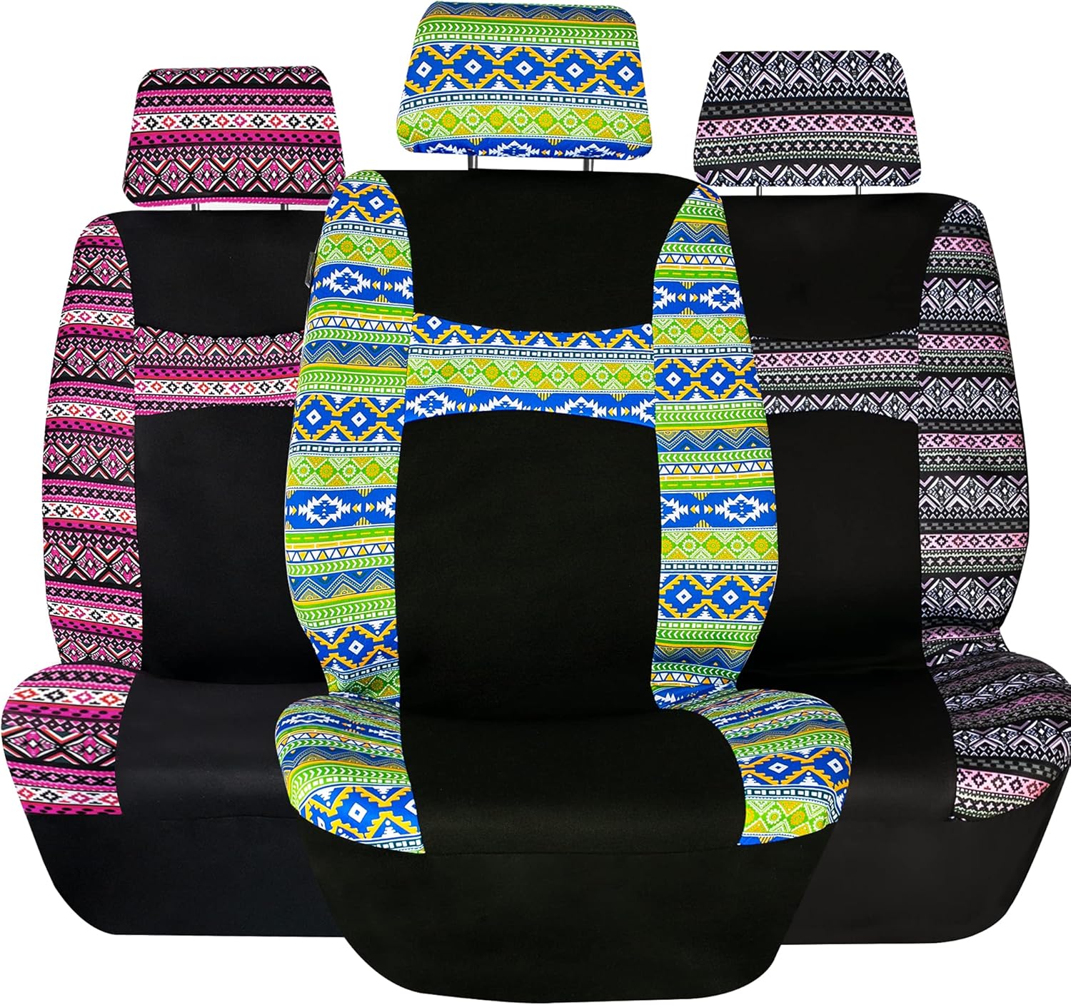 FH Group Car Seat Covers Full Set Southwestern Print Cloth - Universal Fit Automotive Seat Covers, Low Back Front Seat Covers, Solid Back Seat Cover, Washable Car Seat Cover for SUV, Sedan Lavendar