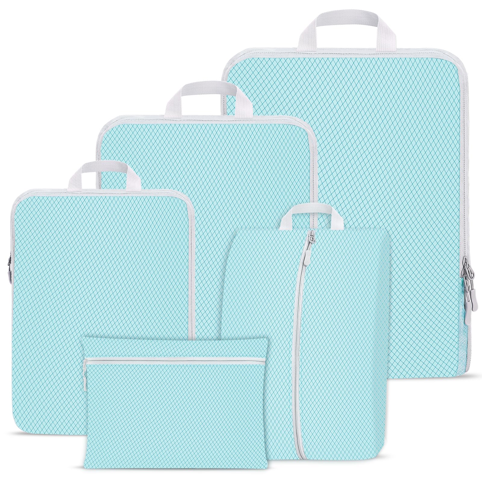 Compression Packing Cubes for Suitcases,Suitcase Organiser Bags,Travel Packing Cubes Compression Set for Backpack,Packing Organisers,Waterproof Travel Organiser Packing Bags (Blue, 5 Pack)