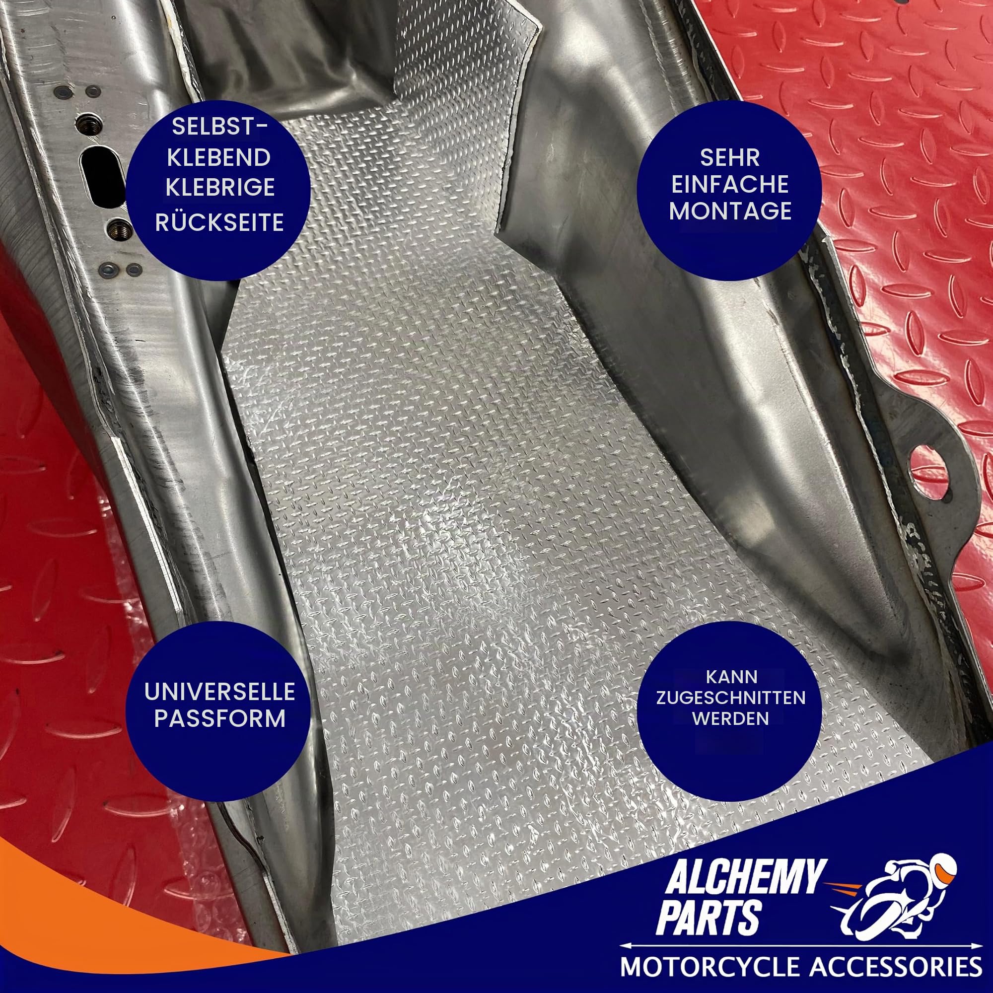 Alchemy Parts Hitzeschutz Blatt 100cm x 33cm - Selbstklebend Auspuff & Motor Aluminium - Reflektierend - Ideal Für Motorrad Verkleidung Und Auto