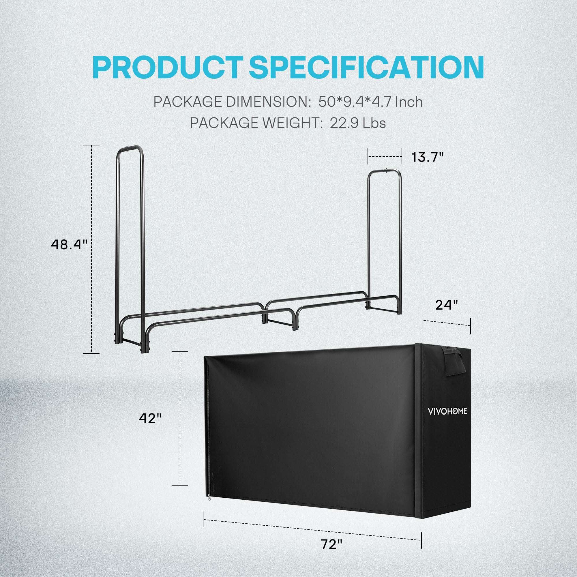 VIVOHOME 1,8 m Heavy Duty Indoor Outdoor Legna da ardere Rack con Copertura Combo Set Nero