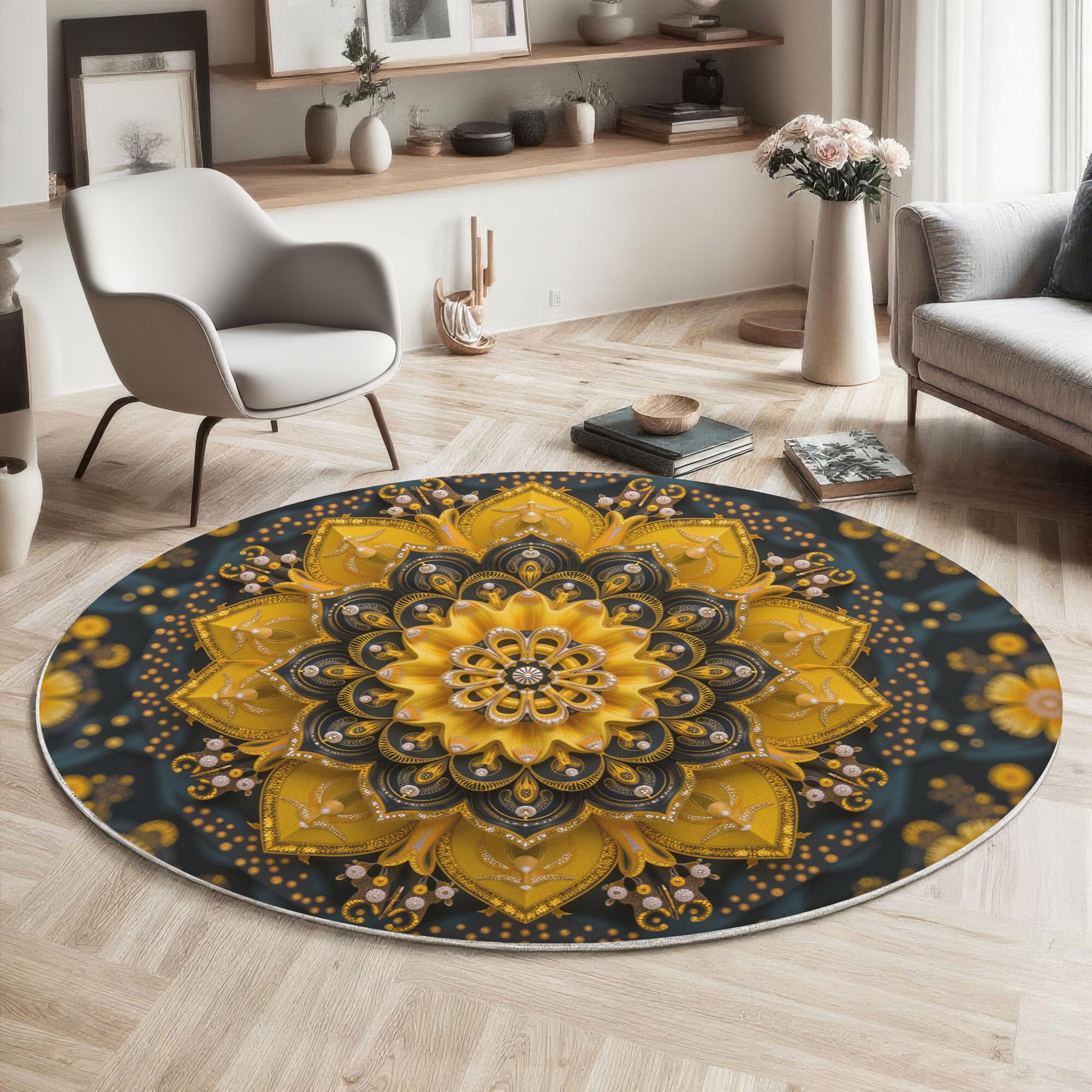 Tapis de sol antidérapant et doux jaune 80cm style luxueux