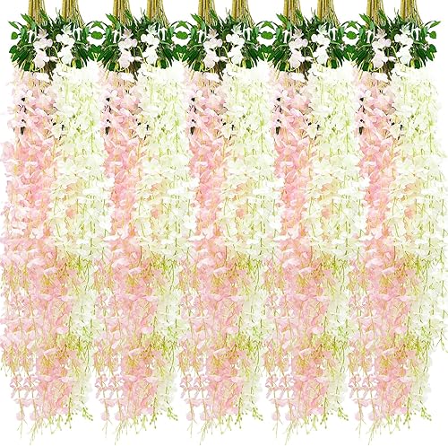 Giegxin 24 piezas de flores artificiales colgantes de glicina artificial de 3.6 pies, guirnalda colgante de ratán de glicina artificial, guirnalda