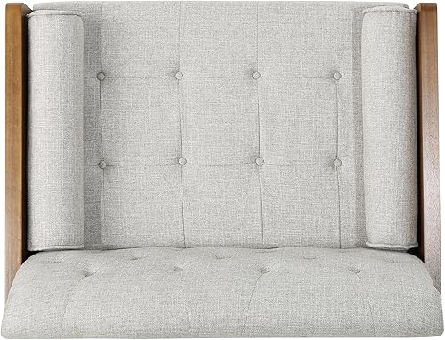 Miniatura 7 de Christopher Knight Home Greta Mid Century - Silla de club de tela moderna, color beige, nogal oscuro, 30.5 pulgadas de profundidad x 37.75 pulgadas