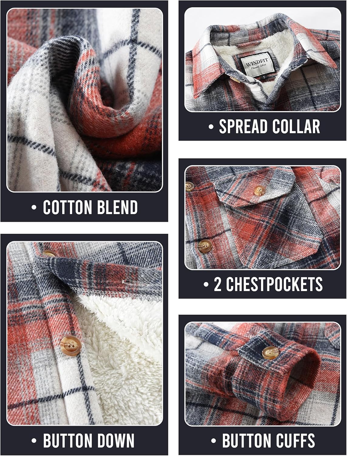 Men's Cotton Sherpa Lined Button Down Flannel Shirt Jacket Plaid Soft Outdoor Flannel Jacket Shirt - Image 7