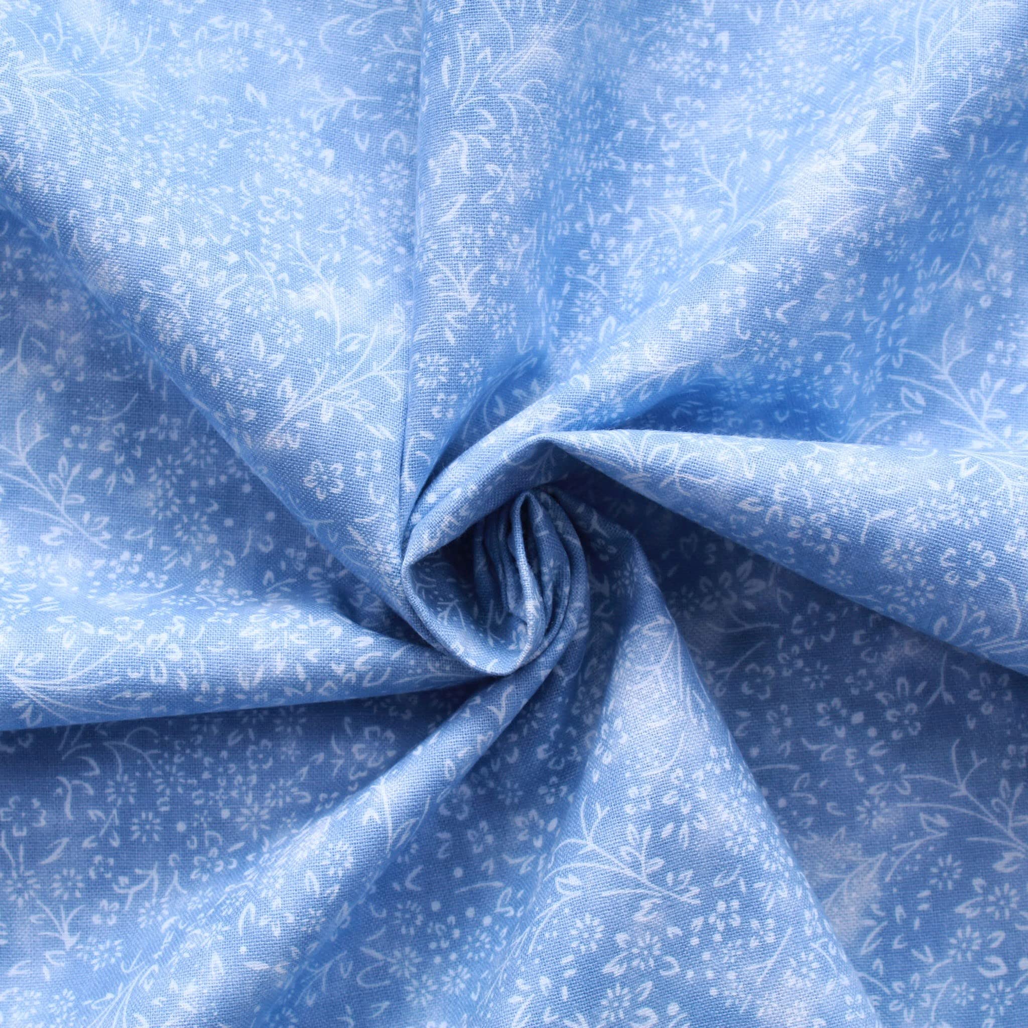 Half Metre 100% Quilting Cotton Mottled Floral Blender Fabric Backing Fabric Blender Material Quilting Patchwork Dressmaking (Light Blue)