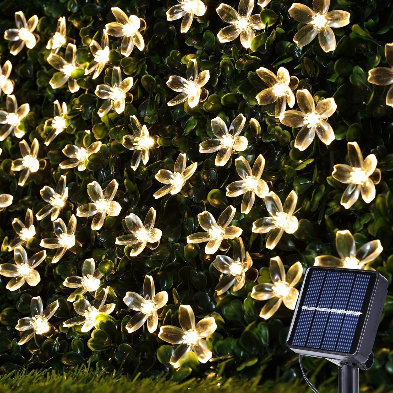 Joomer Outdoor Solar String Lights, Flower String Lights, 50LED Cherry Blossoms String Light 8 Modes Memory Function Waterproof for Garden, Patio, Fence, Yard, Outdoor Decor (White)