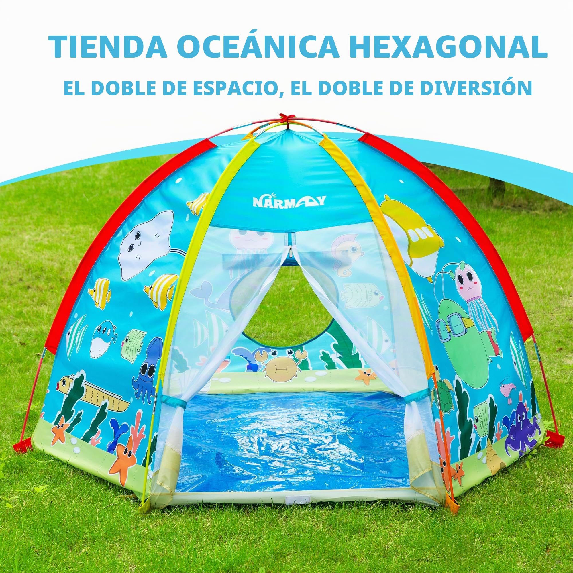 NARMAY® - Tienda de campaña para niños, Ideal para Jugar en Interiores y Exteriores, 182 × 152 × 121 cm, diseño con Animales Marinos