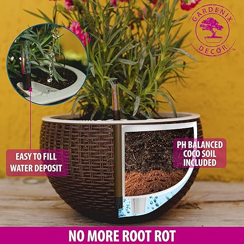 Miniatura 4 de GARDENIX DECOR Macetas colgantes de riego automático de 11 pulgadas para plantas de interior, maceta con indicador de nivel de agua para plantas,