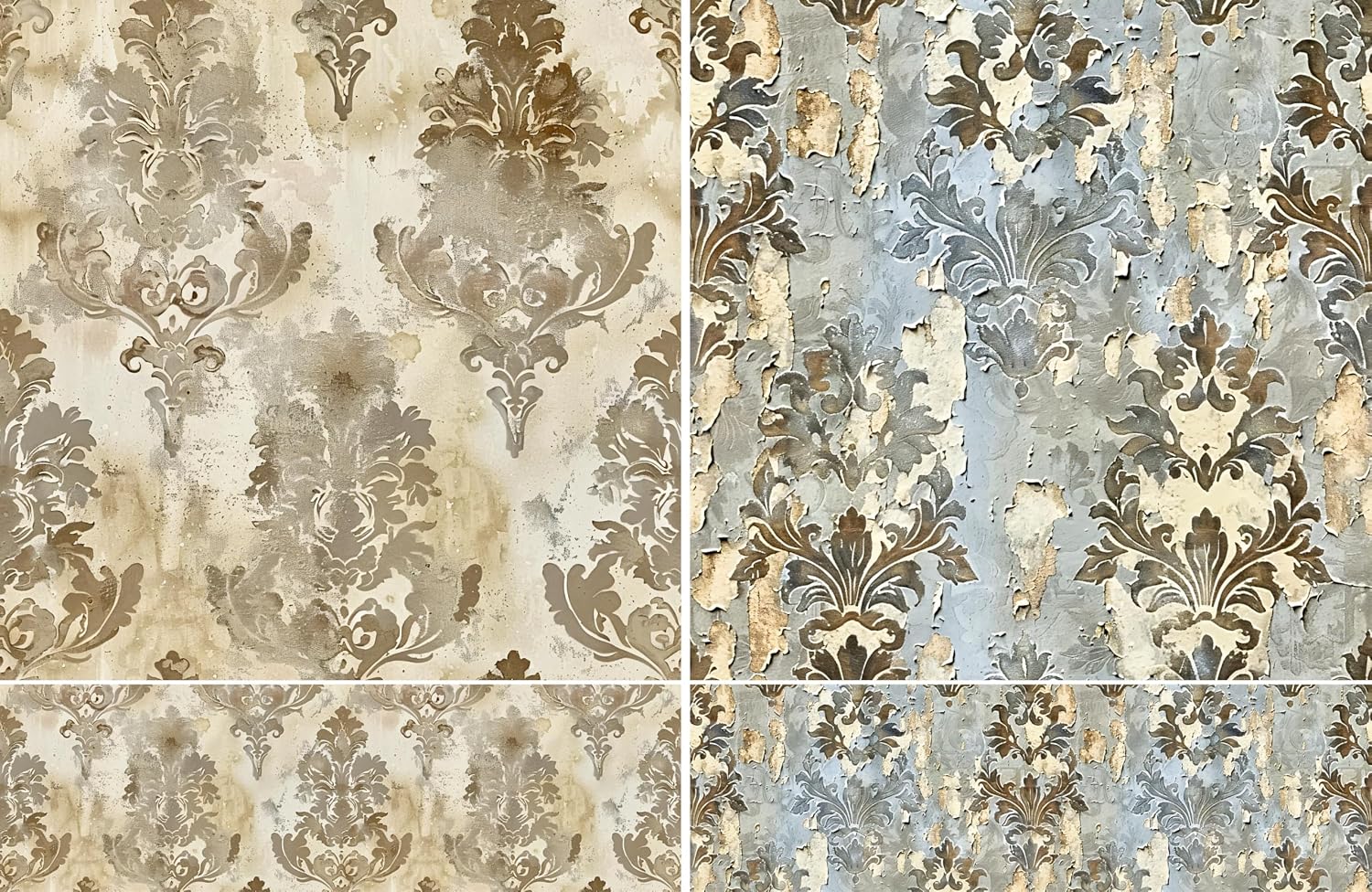 Gold Damask Rice Papers, 8 x 11.5 inch (A4) - 4 Pages | 32 Pieces | 8 Unique Designs | Versatile Decoupage Designs for Art Projects & Crafting by CRAFT KREATIVELY