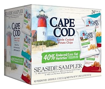 Cape Cod Potato Chips, Reduced Fat Kettle Cooked, Seaside Sampler 24 Count Variety Pack