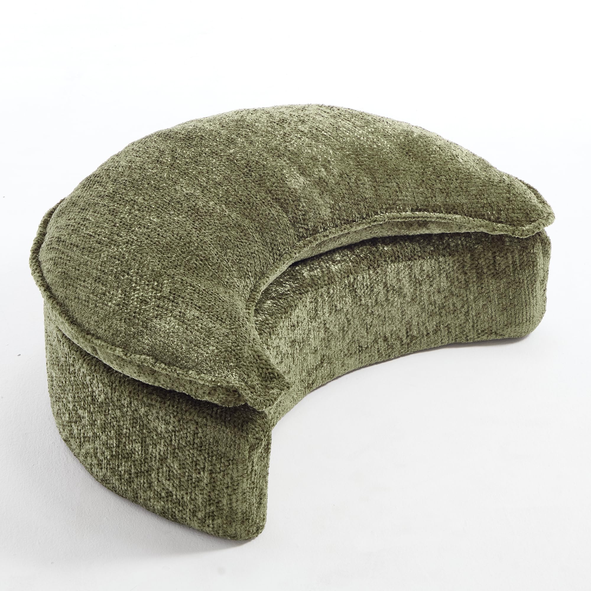 Wrofly 81.1" W Oversized Round Chaise Lounge, Fluffy Lazy Bean Bag Sofa with 14 Pillows, Comfy Chenille Upholstered Barrel Sleeper Bed, Modern Deep Seat Cloud Couch for Living Room, Beige: 66.9'' Green