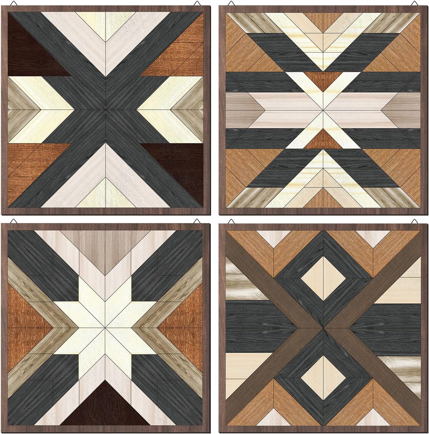 Qunclay 4 Pcs Wood Wall Art Wooden Aztec Wall Decor Boho Western Decor Diamond Sign Farmhouse Home Art Prints on Wood for Apartment Bedroom Living Room, 11.8 x 11.8 Inches(Elegant Style)