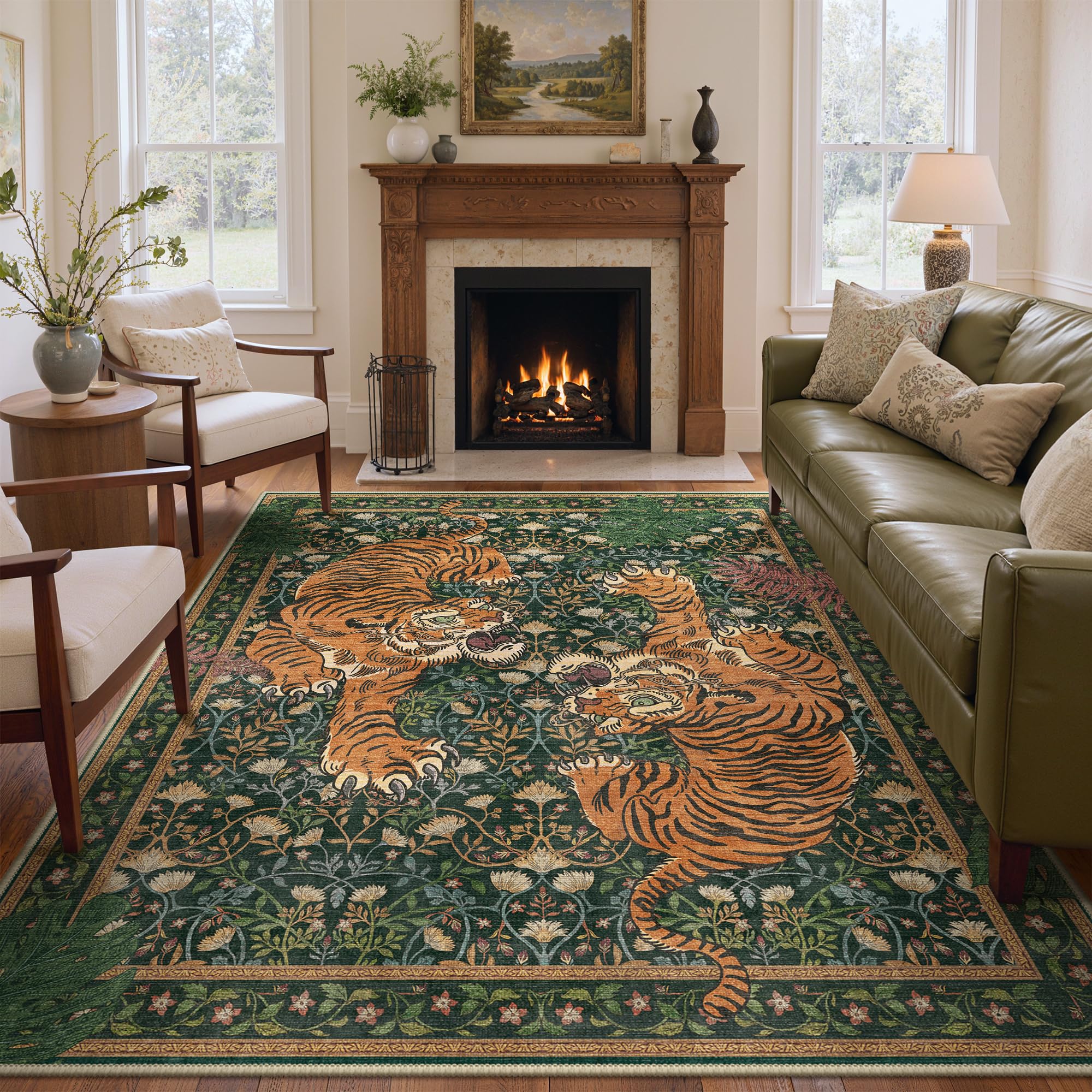 Bavni Tiger Print Washable Area Rugs 8x10 for Living Room Bedroom Non Slip — image 1