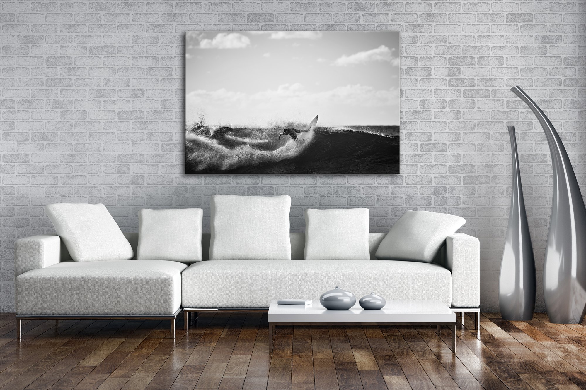 Stampa Digitale di Alta qualità con Cornice, Senza Poster né Motivo “Cooler Surfer” in Bianco e Nero, Stampa su Tela, Bianco, 100x70