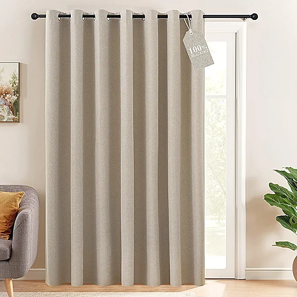 NICETOWN 100% Blackout Linen Curtain for Patio Sliding Door, W100 x L84 in Room Divider Curtain for Bedromm, 2-Sided Faux Linen Physical Shading Thermal Insulated Privacy Drape, Natural, 1 Panel