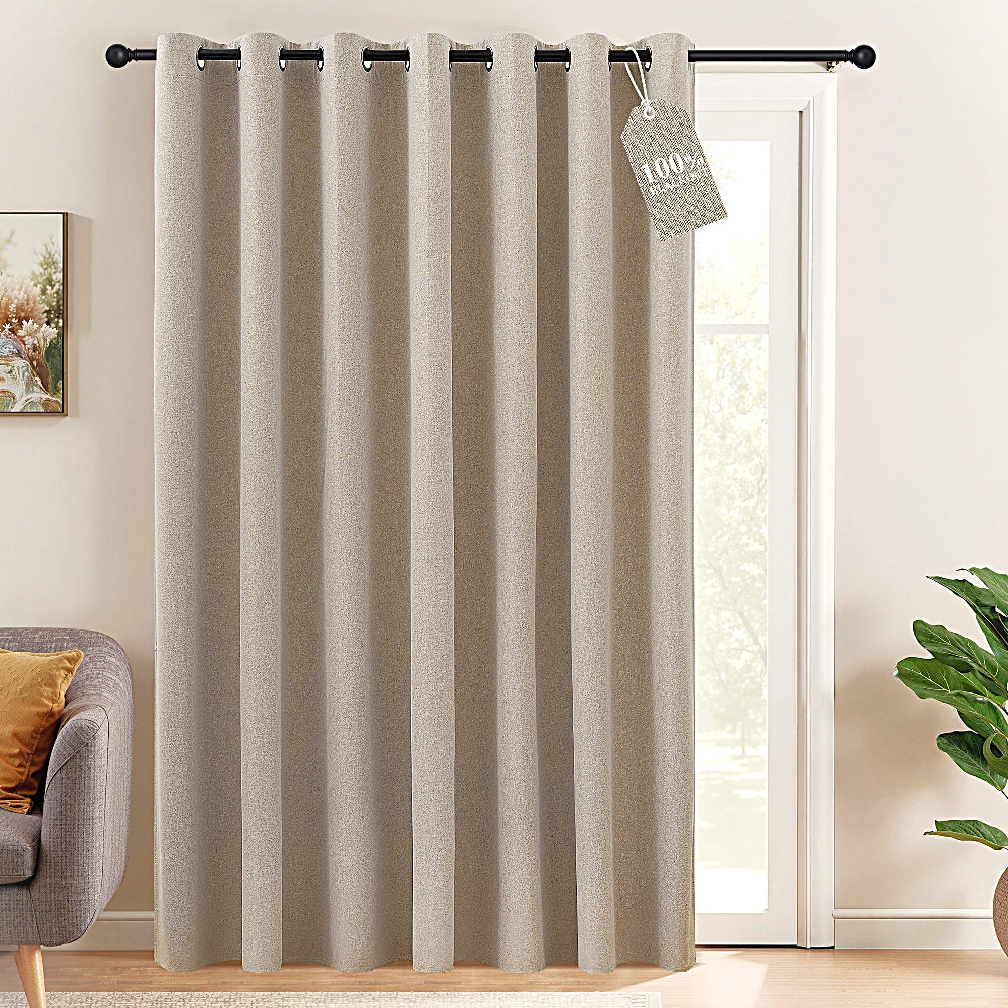 NICETOWN 100% Blackout Linen Curtain for Patio Sliding Door W100 x L84 in