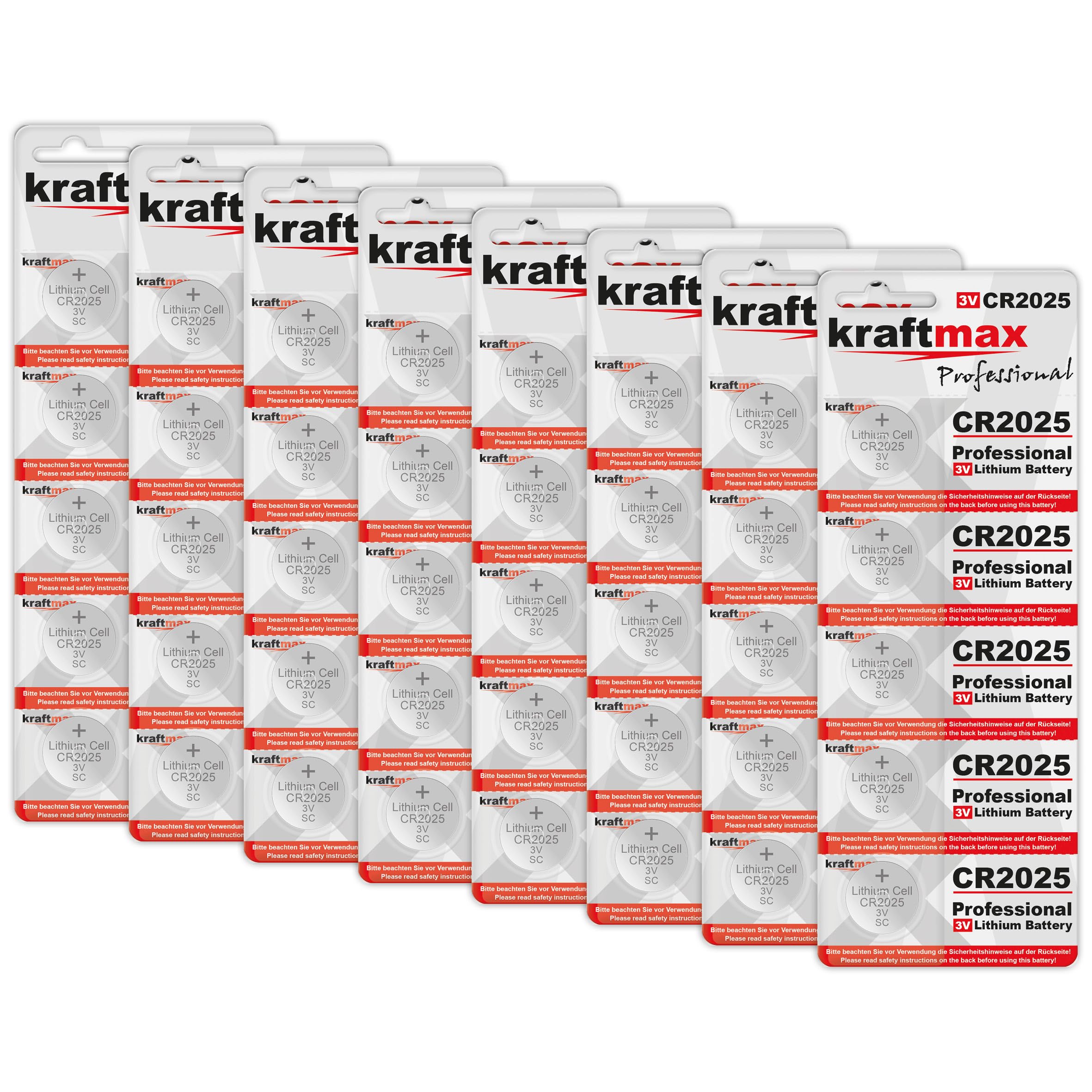 kraftmax Paquete de 40 pilas CR2025 de litio de alto rendimiento/pila de botón de 3 V CR 2025 para aplicaciones profesionales – última generación