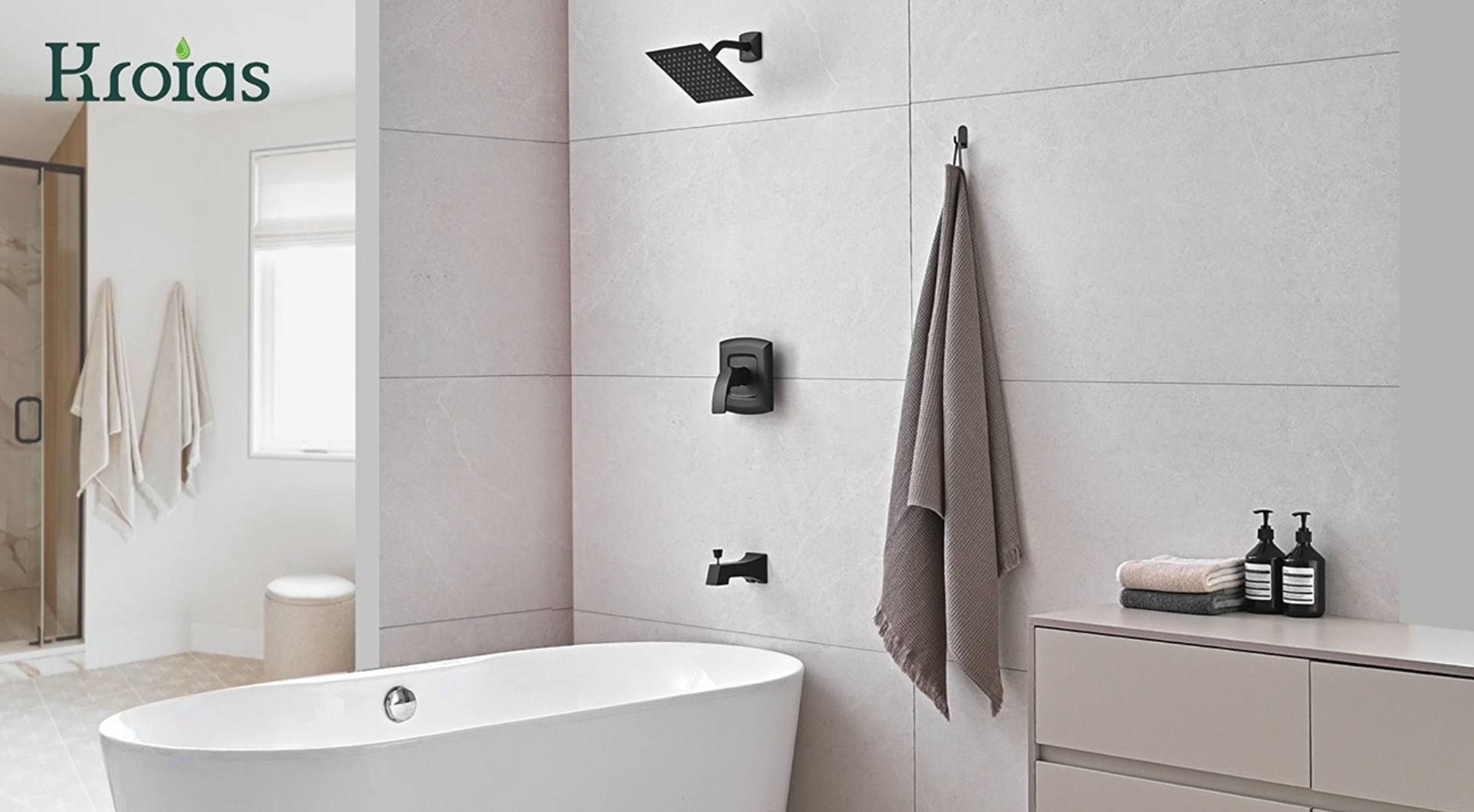 Juego de grifería para bañera y ducha, juego de grifo de ducha negro mate con válvula, cabezal de ducha lluvia cuadrado de 8 pulgadas y salida para bañera, sistema de ducha de latón completo para bañera miniatura 7