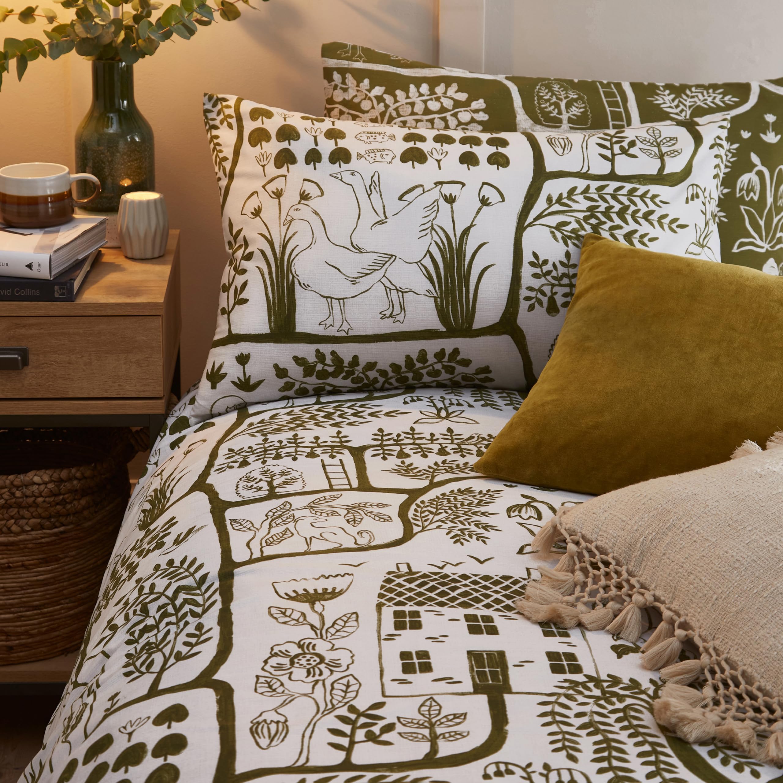furn. Frida - Set copripiumino matrimoniale, colore: muschio