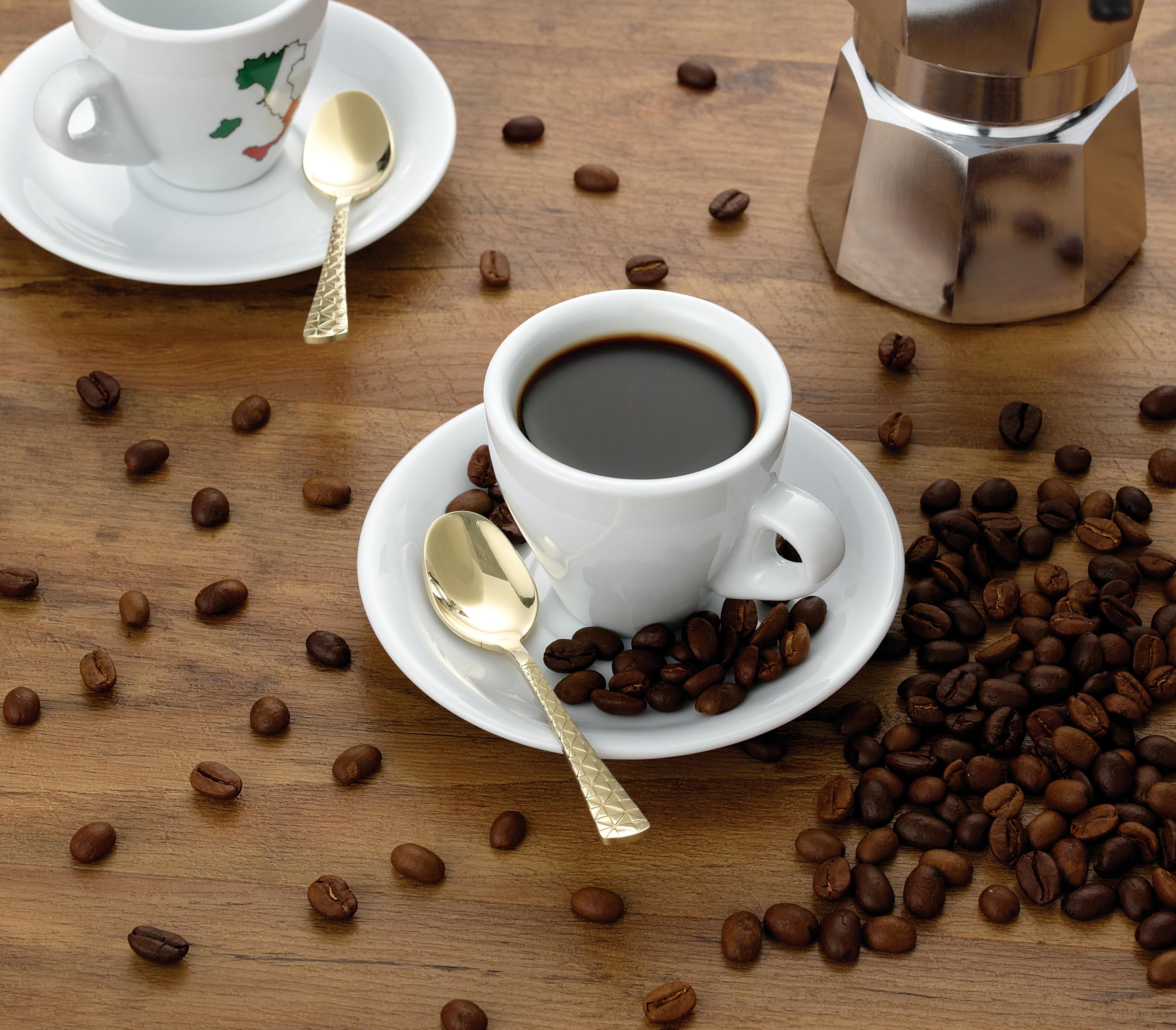 Lorren Home Trends Cuchara de café expreso con patrón geométrico, acero inoxidable, juego de 6, color dorado