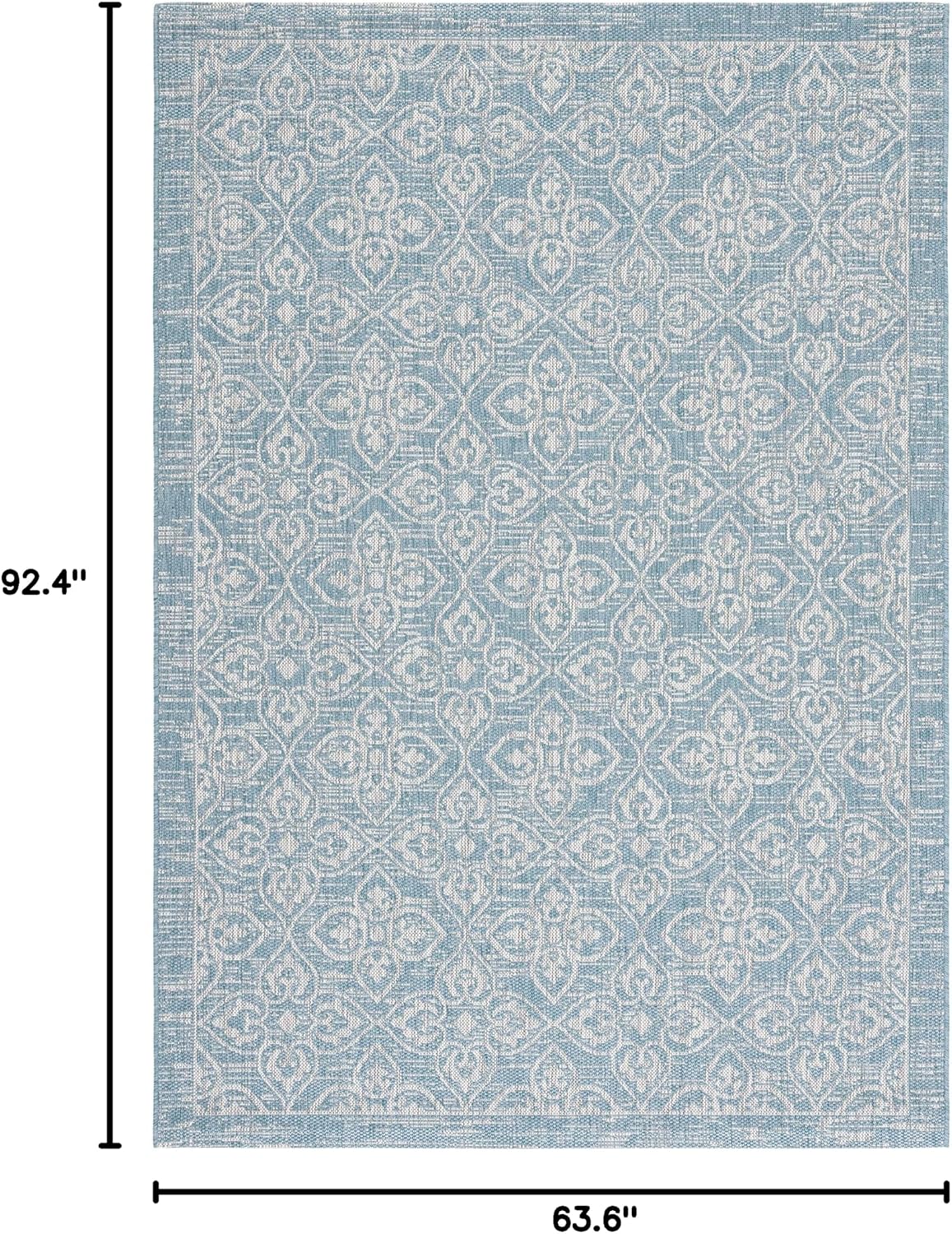 SAFAVIEH Washable Rug Outdoor Courtyard Collection - 5'3" x 7'7", Aqua Blue & Grey, Non-Shedding & Easy Cleaning, Ideal for Patio, Backyard, Mudroom (CY8066-37121)