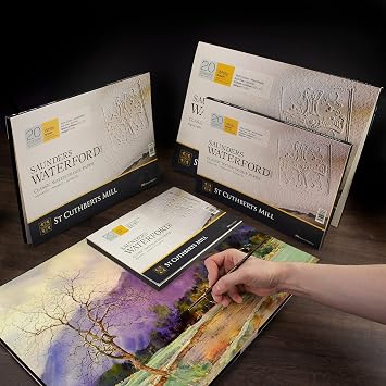 St. Cuthberts Mill Saunders Watercolor Paper Block - 12x9-inch White 100% Cotton - 20 Sheets of 140lb Rough Watercolor Paper for Gouache Ink Acrylic Charcoal and More
