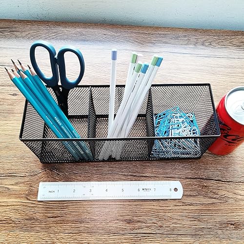 Miniatura 6 de Portalápices de malla metálica, espacioso organizador de escritorio de 3 compartimentos para bolígrafos, brochas de maquillaje, utensilios, oficina,