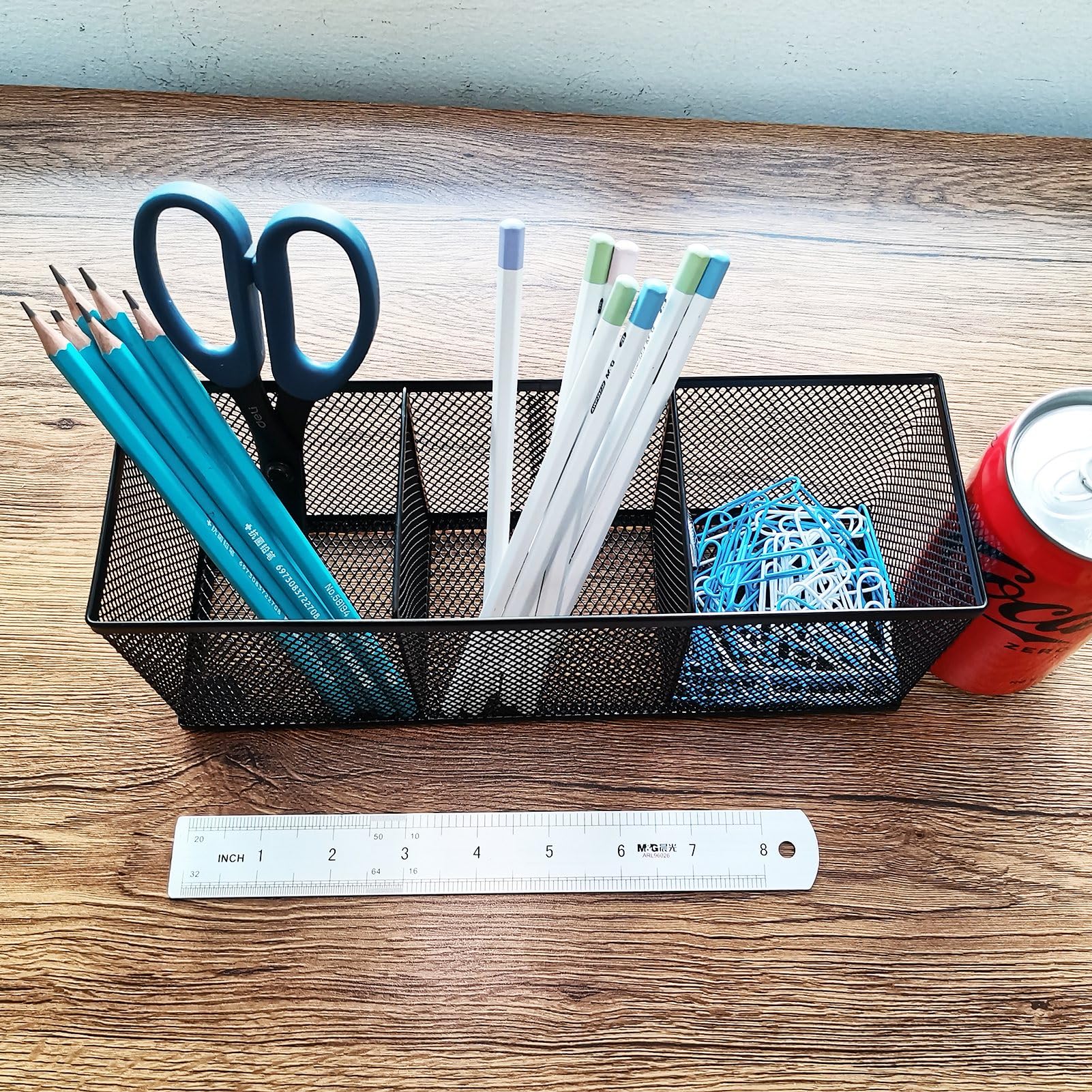 Stiftehalter, Organizer aus Metallgeflecht, Schreibtisch-Organizer, 3 Fächer, Büro-Caddy Aufbewahrung, kleiner schwarzer Netz-Bleistifthalter für Schule, Küchenutensilien, 22 x 8,9 x 7,6 cm