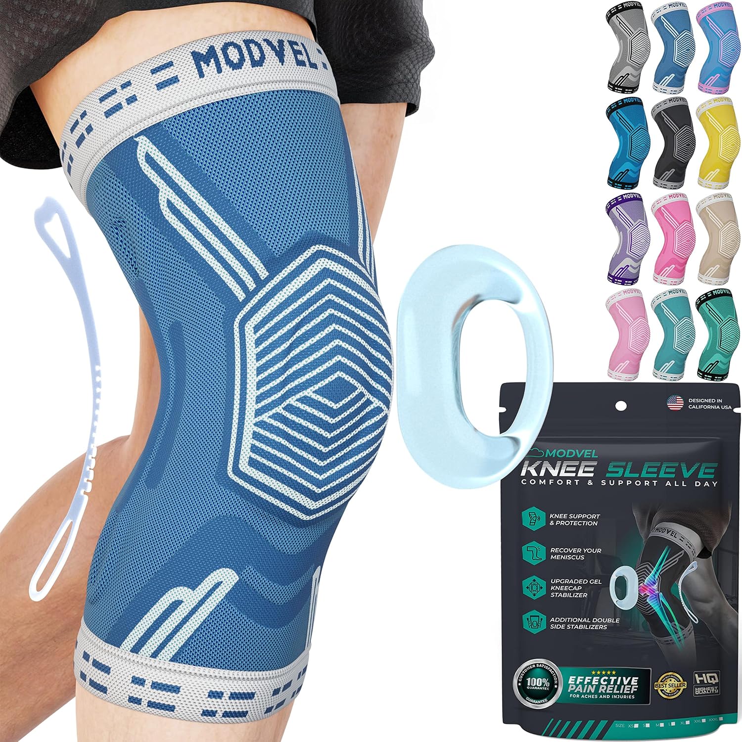 MODVEL Knee Braces for Knee Pain Women & Men - Knee Brace for Knee Pain Set, Knee Brace Compression Sleeve, Knee Braces for Knee Pain Meniscus Tear, ACL & Arthritis Pain Relief - Knee Sleeves