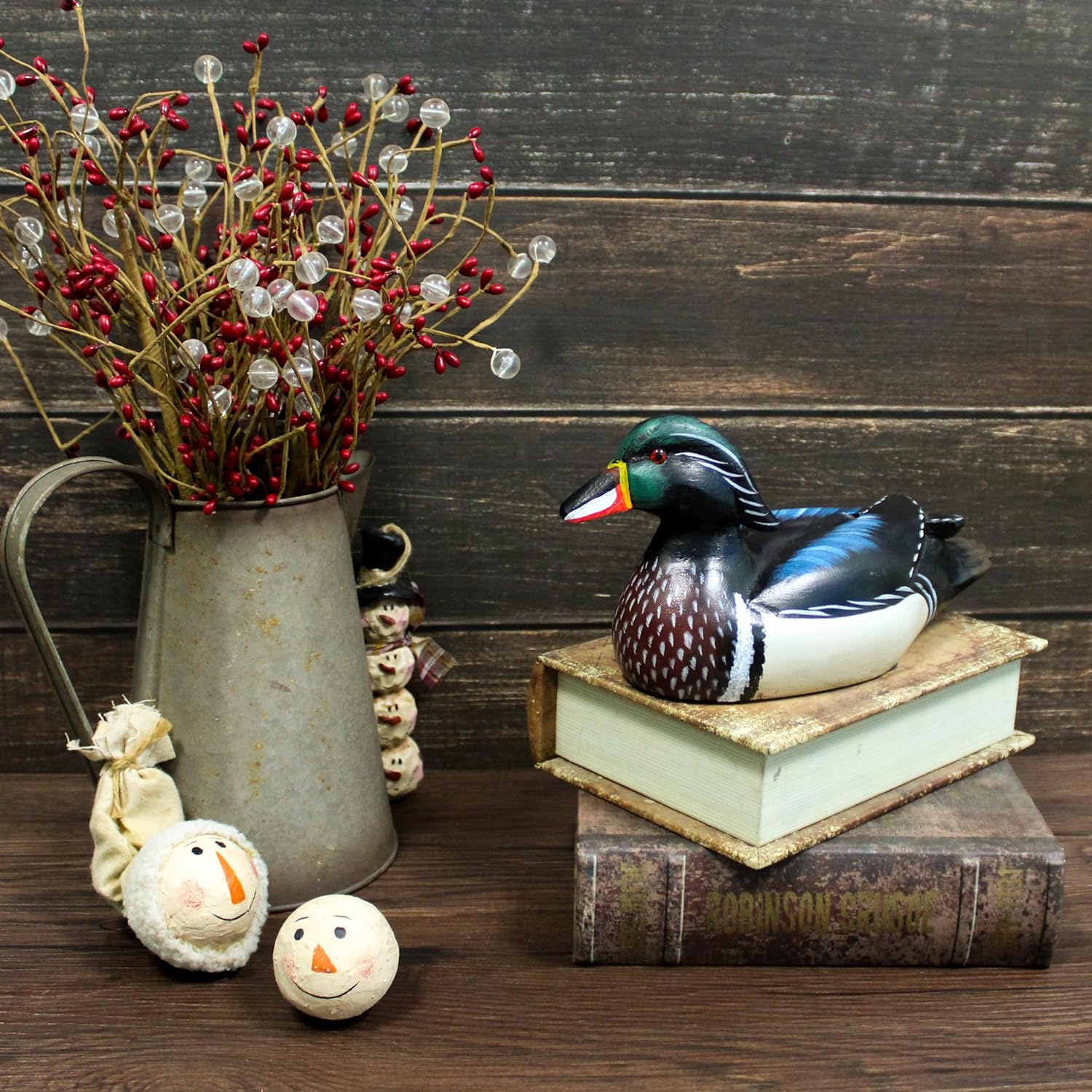 CVHOMEDECO. Primitives Hand Engraving and Painted Wood Wild Duck Farmhouse Figurine Mallard Decorative Accent, 10-1/2 Inch