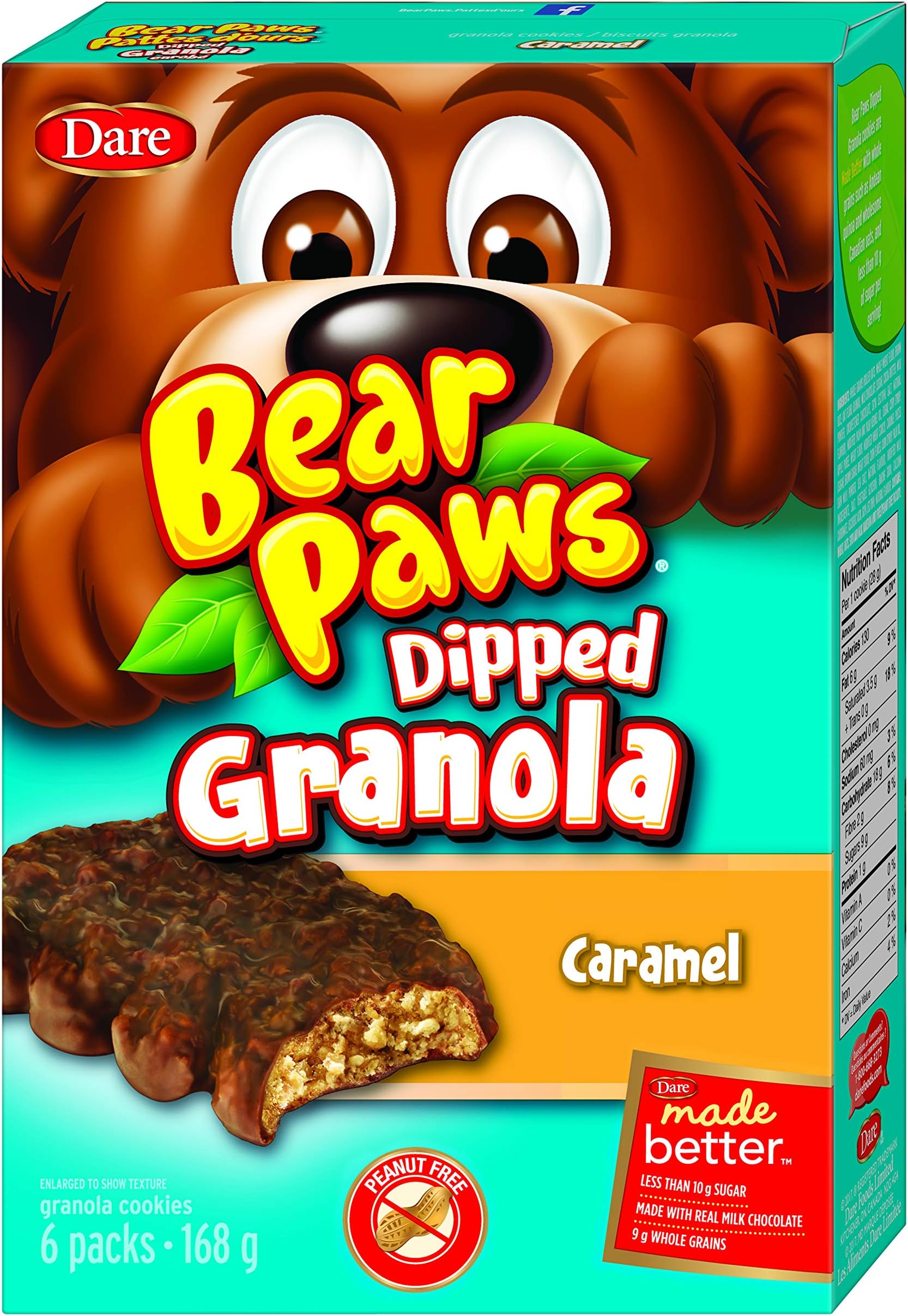Dare Bear Paws Chocolate Dipped Caramel Granola 168g - Peanut Free {Imported from Canada}