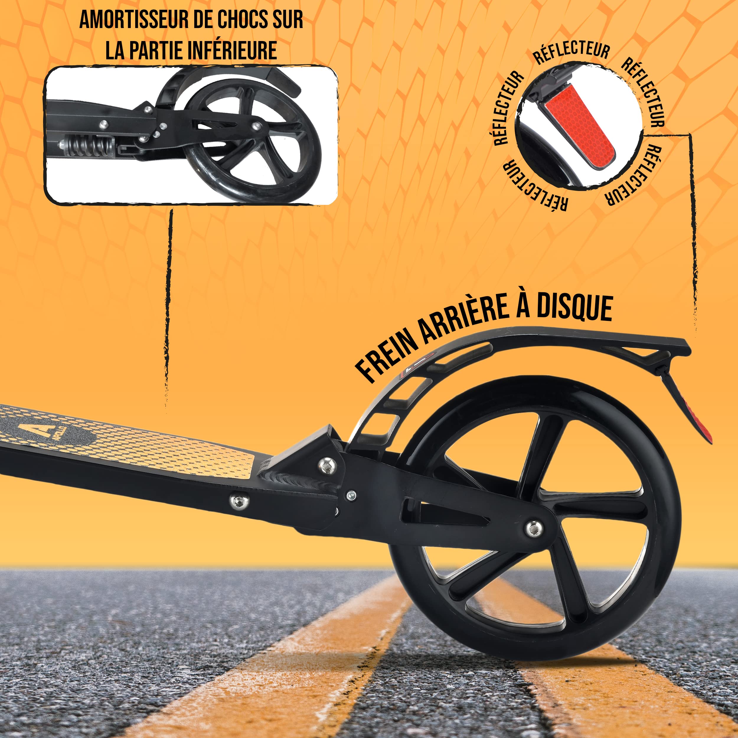 Apollo XXL Wheel Scooter 200 mm - Spectre Pro est un Trotinette City Scooter de luxe à double suspension, XXL City-Roller pliable et réglable en hauteur, trottinette, grand Kick Scooter pour adultes et enfants