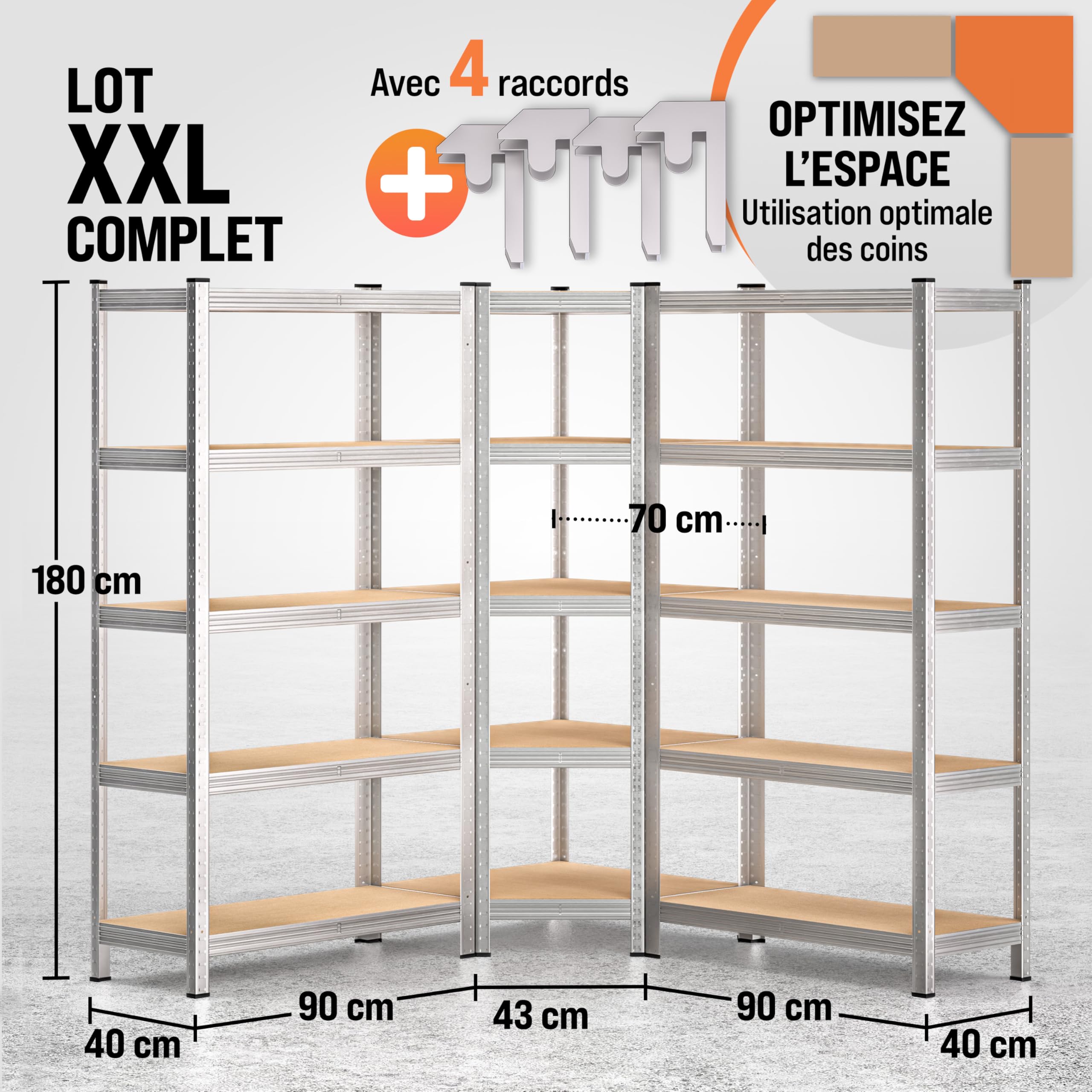 Monzana® Set de 3 étagères Charge Lourde 5 Niveaux Étagère métallique modulable 2625kg Étagère d'angle Garage Atelier