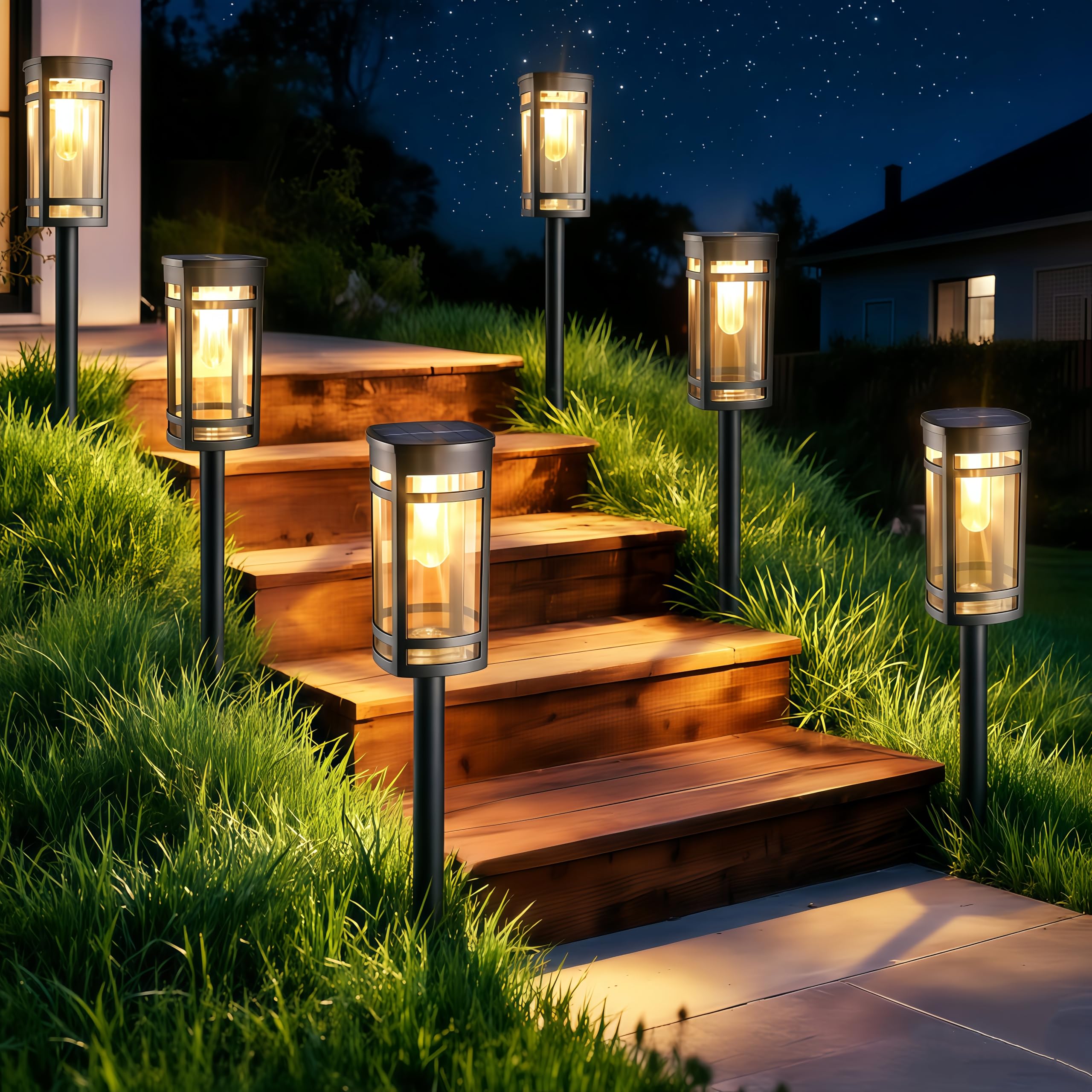 iBaycon Solarlampen für Außen Garten,6 Stück Solarleuchten Warmweiß LED, Wasserdicht Solar Gartenbeleuchtung für Rasen,Aussen Solarleuchten Wegeleuchte Terrassen Rasen Hof Weg Deko Outdoor