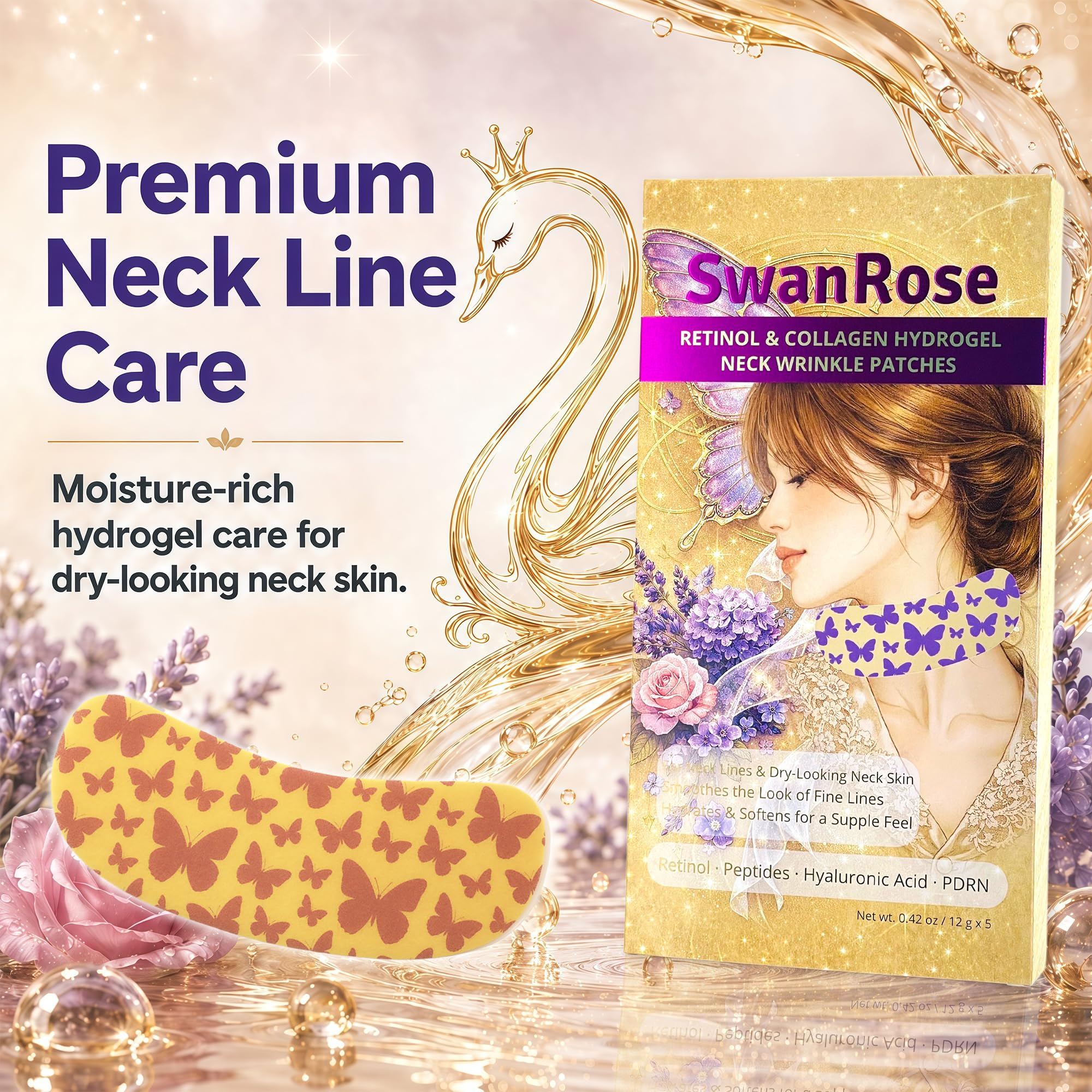 SwanRose Parches de hidrogel para las arrugas del cuello, máscara de