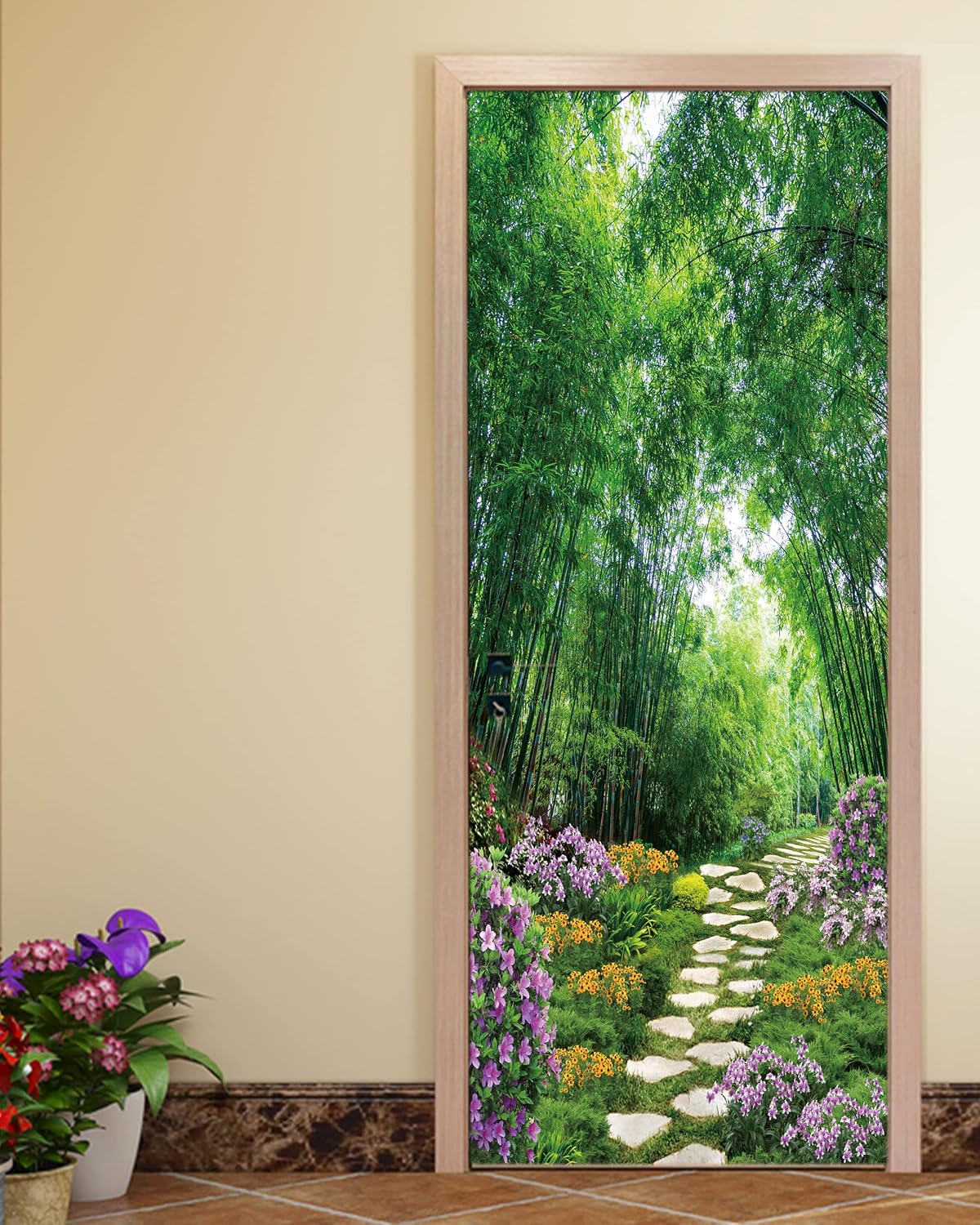 FLFK Door Decal Sticker - Forest Scenery,Peel and Stick Mural,Combined Size 36"x80",Split into 2 Pieces