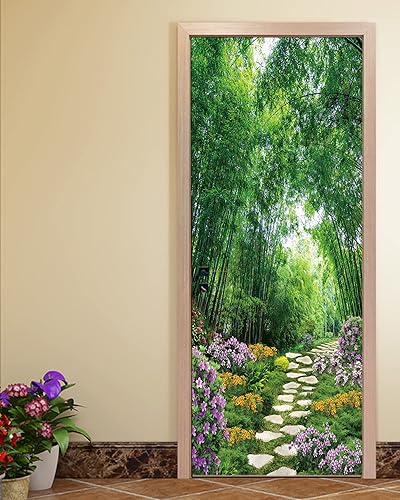 Miniatura 4 de FLFK Adhesivo mural para puerta, paisaje del bosque, despegar y pegar, tamaño combinado 32 x 80 pulgadas, dividido en 2 piezas