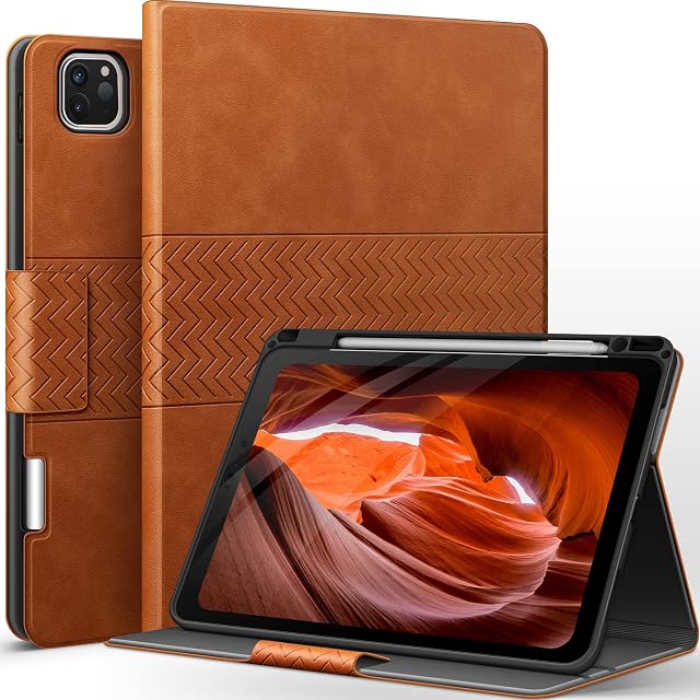 AUAUA Case for iPad Pro 11 inch 2022 4th Generation, 3rd/2nd/1st Gen Stand Cover with Pencil Holder, Auto Sleep/Wake Shockproof Smart Cover, PU Leather (Brown)