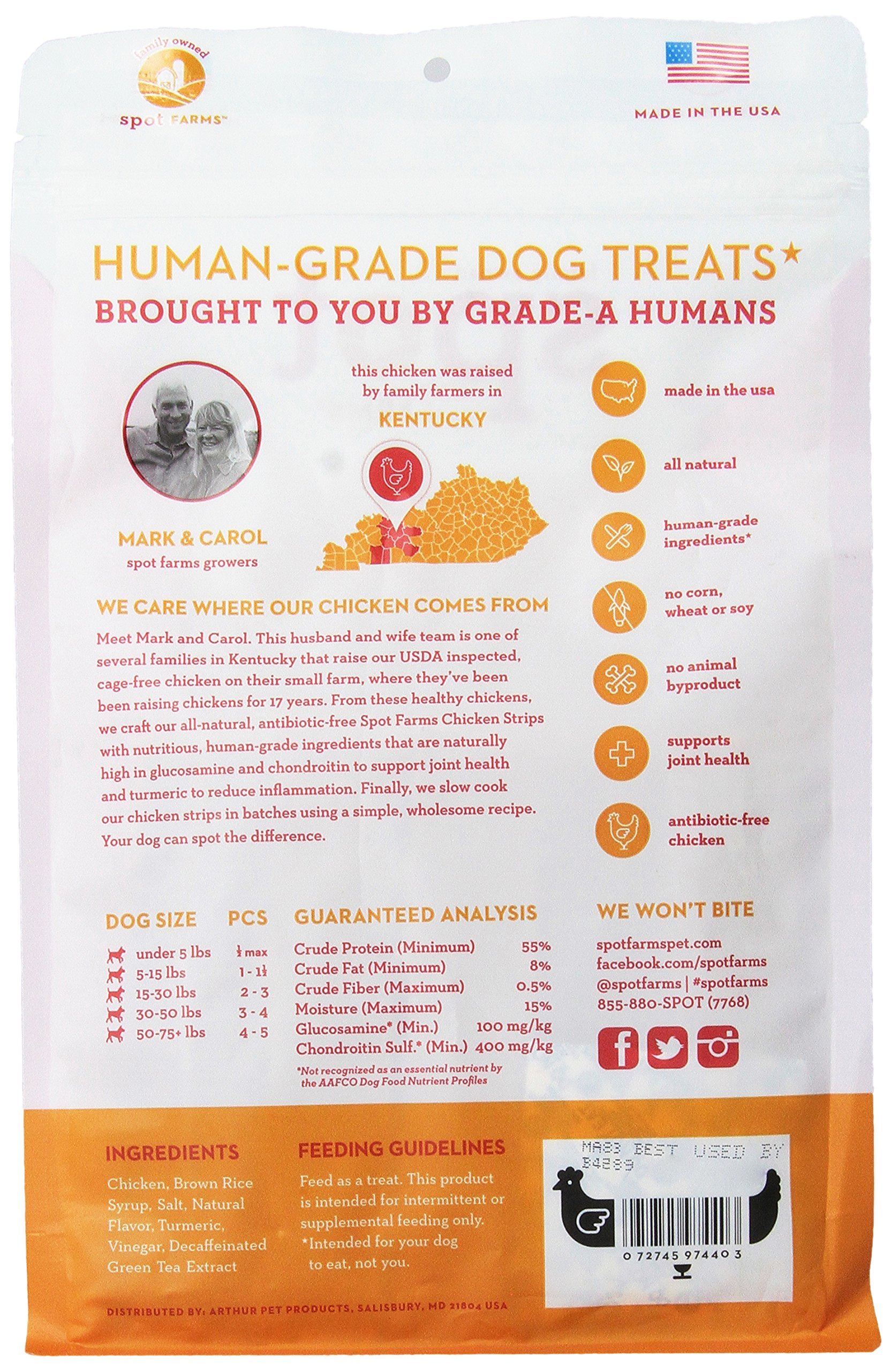 Spot Granjas Todos Naturales Humanos Grado Dog Treats, Tiras de Pollo con glucosamina y chondroitin, 12,5 oz