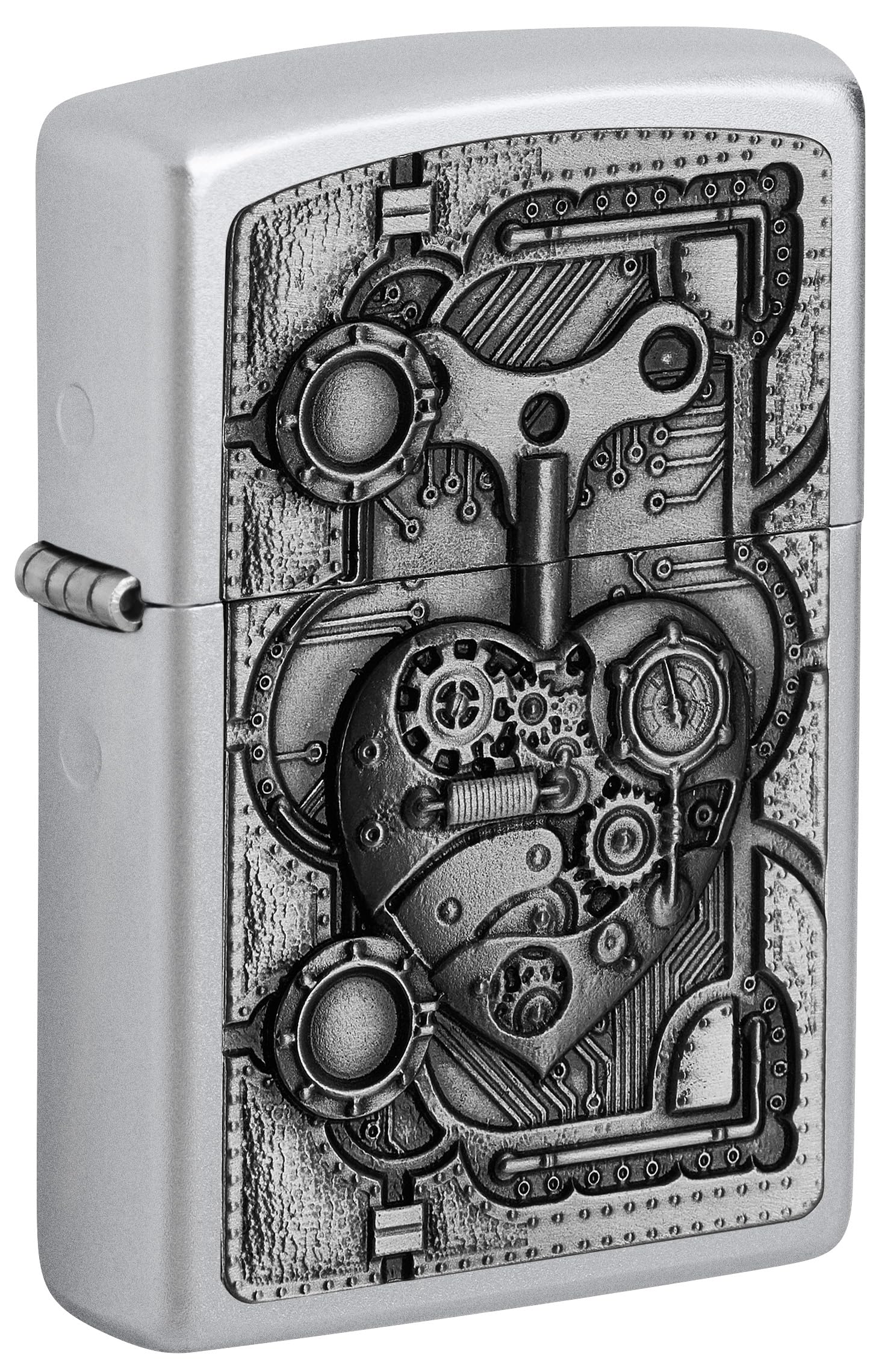 Zippo Sturmfeuerzeug - Steampunk Heart, Satin Chrome, Emblem - Nachfüllbar - Wiederverwendbar - Windfestes Design - Geschenkbox - Made in USA