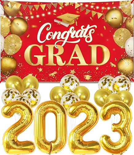 KatchOn, Juego de globos dorados de graduación 2023, gigantes con decoración de pancarta de graduación roja  Decoraciones de graduación de clase de