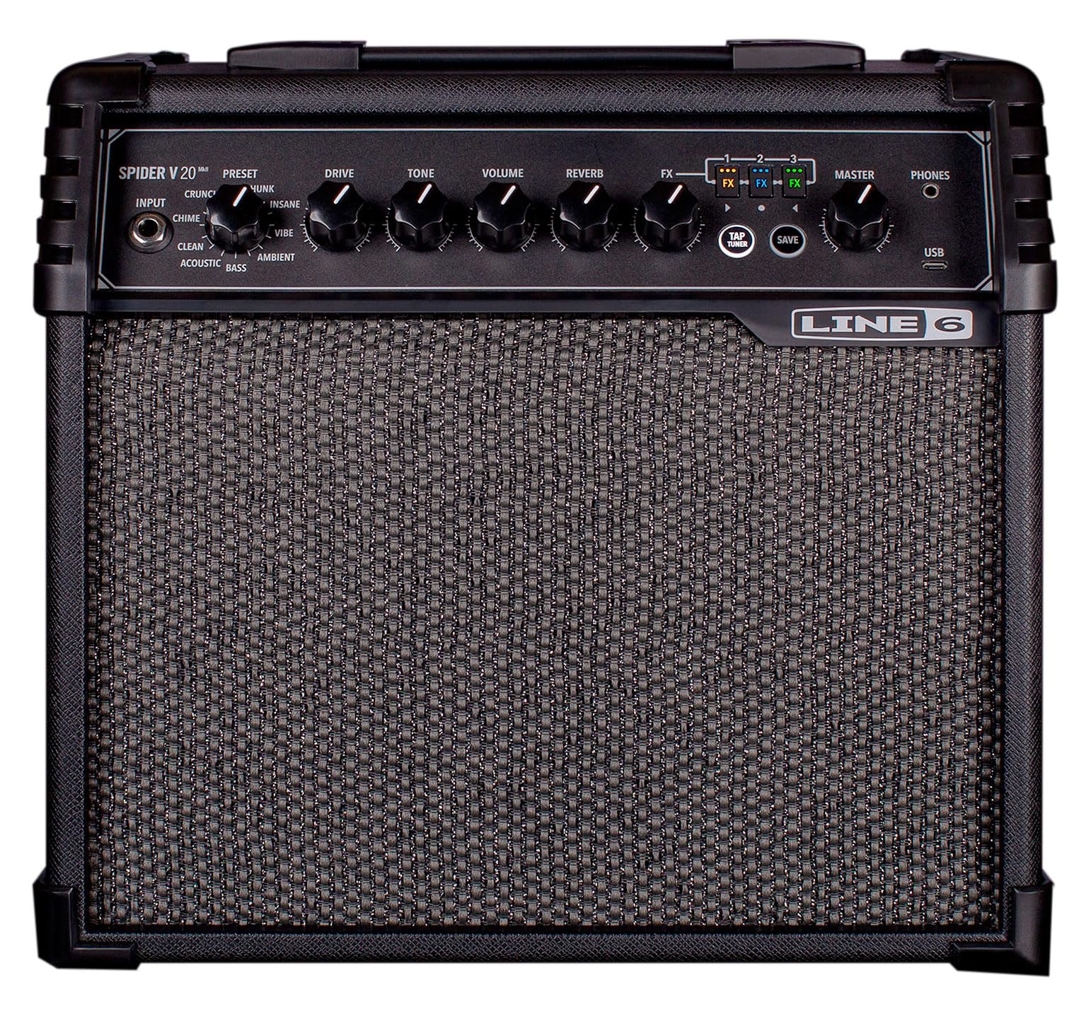 Line 6 Spider V 20 MkII - Amplificador Digital de Guitarra, de 20 W y con Altavoz de 8 Pulgadas, 16 presets de Sonido y 3 Efectos para Utilizar simultáneamente