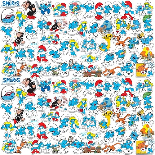 The Smurfs Smurf - Paquete variado de calcomanías grandes de vinilo para laptop, botella de agua, álbumes de recortes, tableta, monopatín,