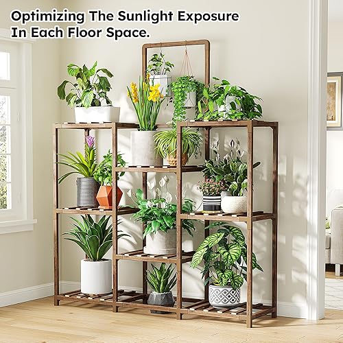 Miniatura 3 de EnHomee - Soporte de plantas para interiores, estante de madera de exterior de gran capacidad, soporte escalonado de 5 niveles para plantas