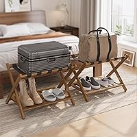 Vista 17 de Smuxee Portaequipajes Blanco Completamente Ensamblado, Soporte Plegable de Equipaje de Bambú Mejorado con 5 Correas de Nylon, Portaequipajes